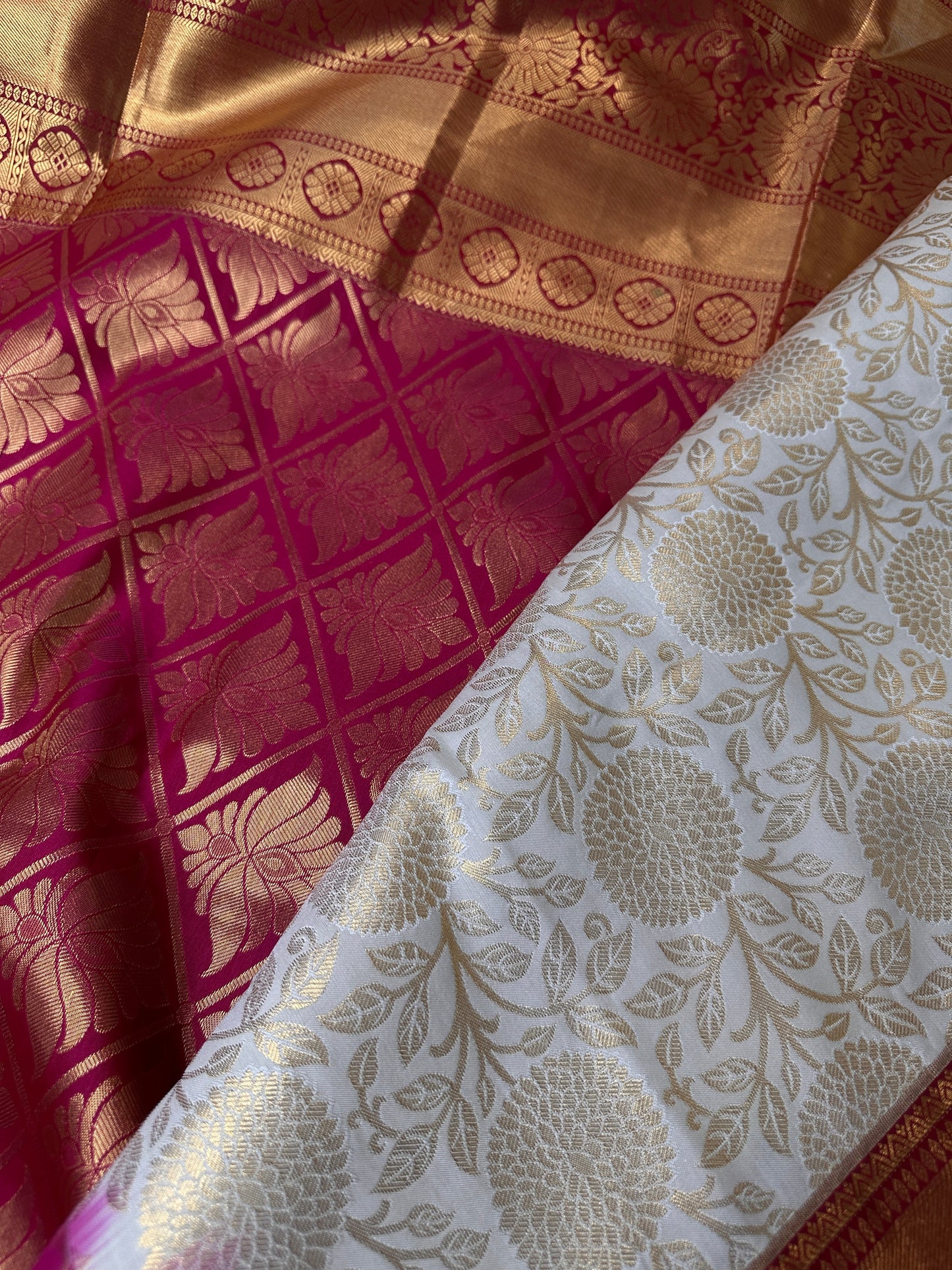 Kanchi Brocade Soft Silk Cream Pink Saree