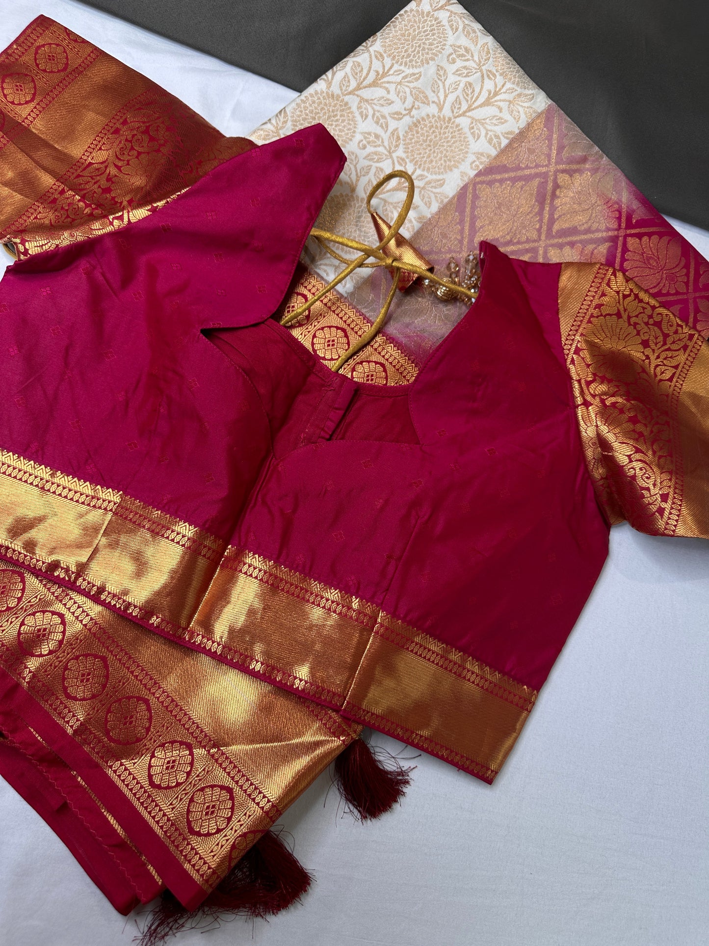 Kanchi Brocade Soft Silk Cream Pink Saree