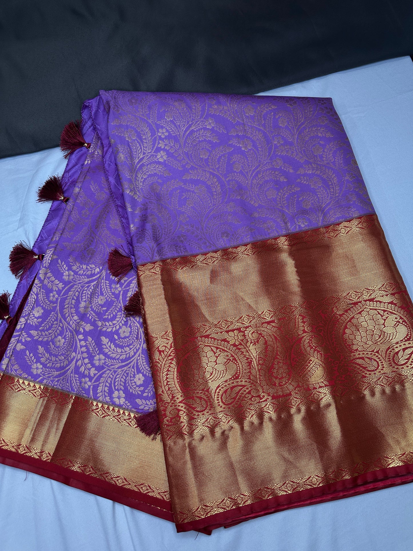 Kanchi Brocade Soft Silk Lavender Red Saree