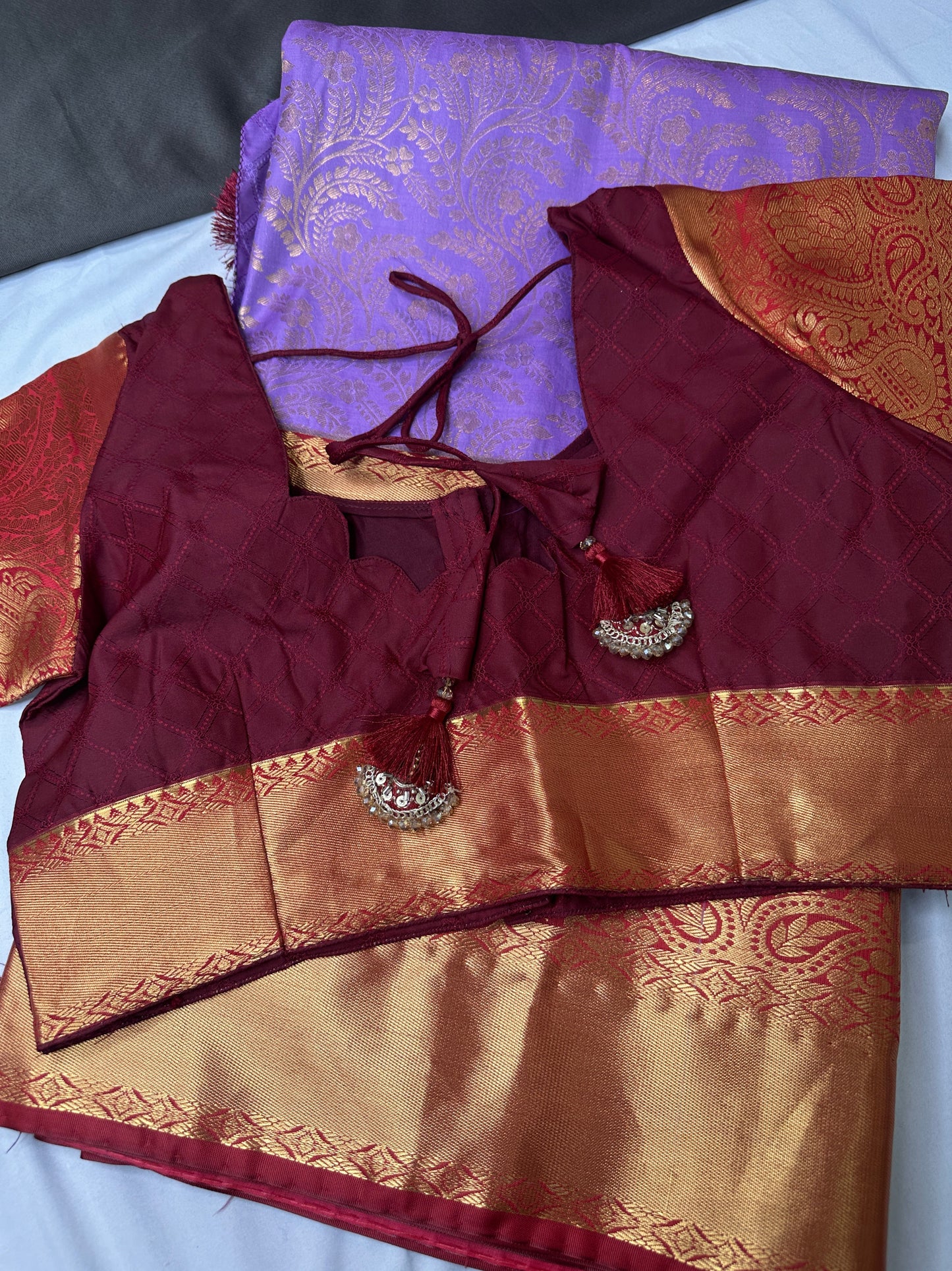 Kanchi Brocade Soft Silk Lavender Red Saree