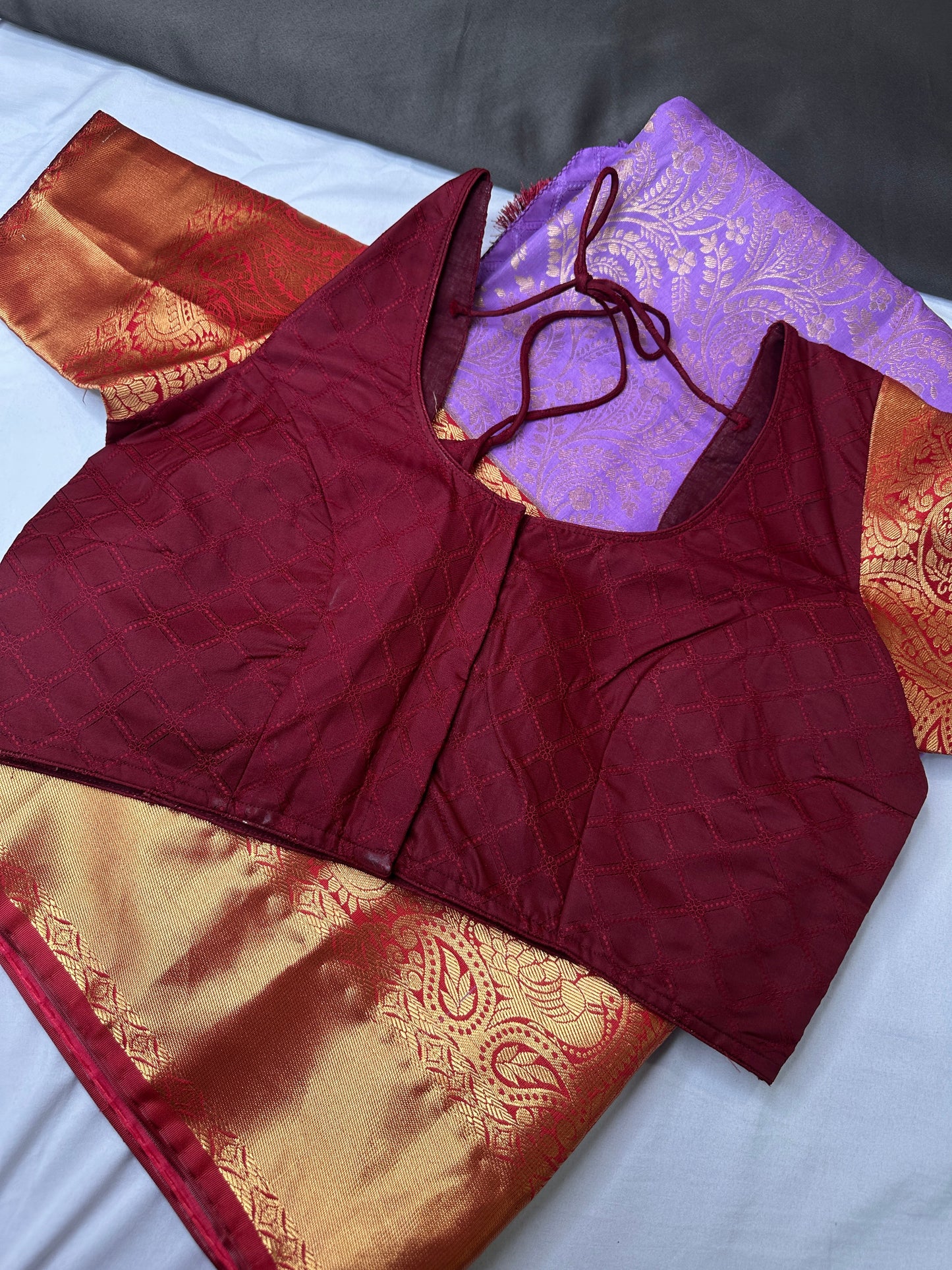 Kanchi Brocade Soft Silk Lavender Red Saree