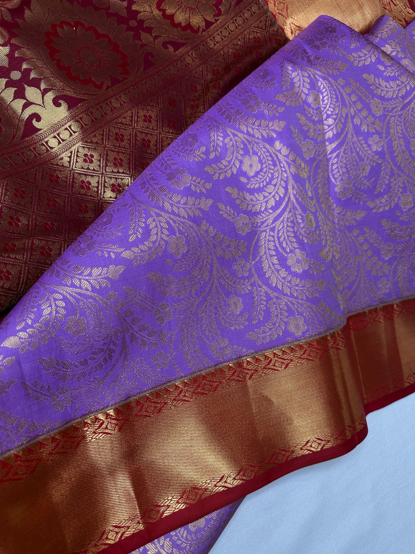 Kanchi Brocade Soft Silk Lavender Red Saree