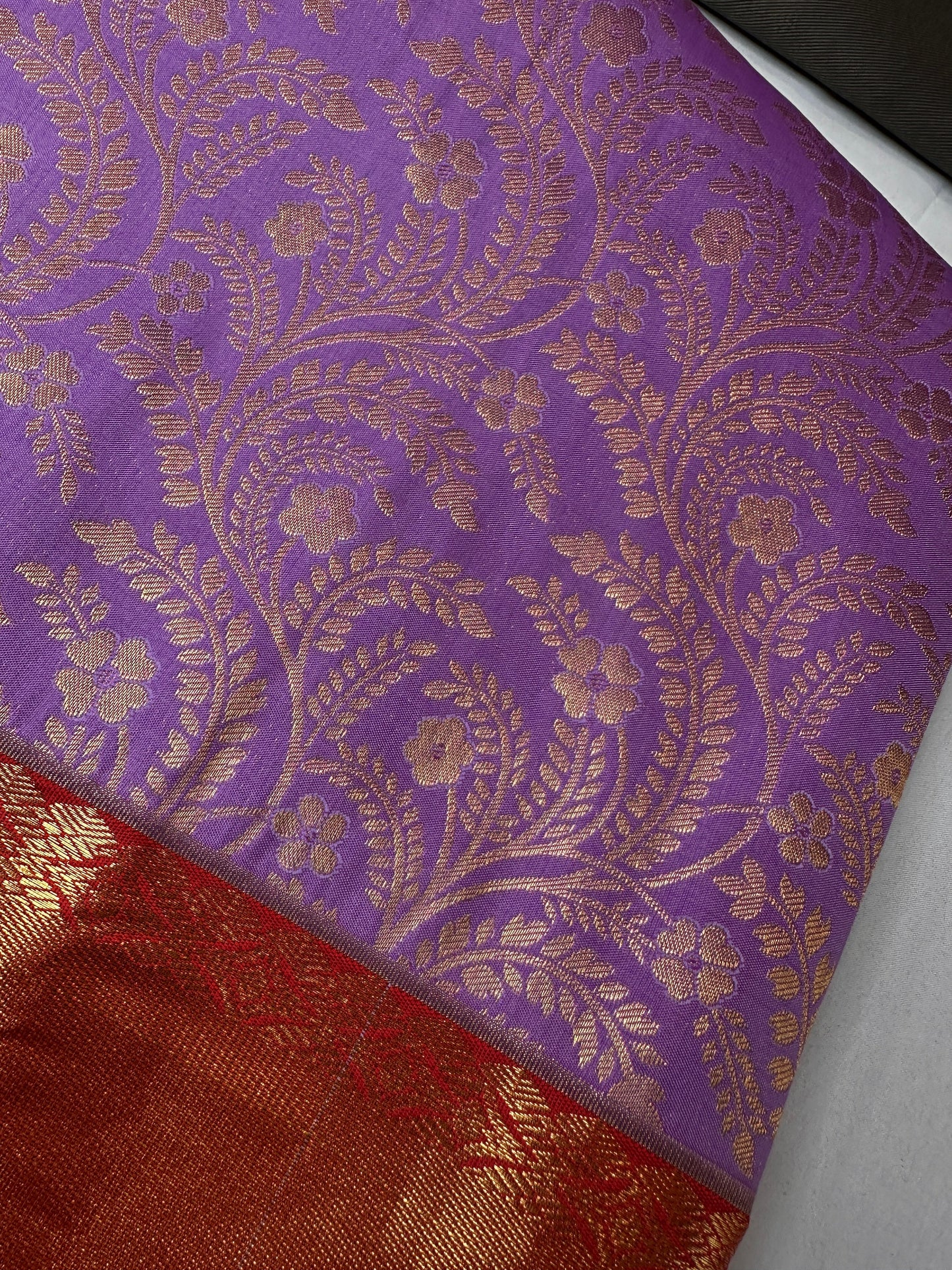 Kanchi Brocade Soft Silk Lavender Red Saree