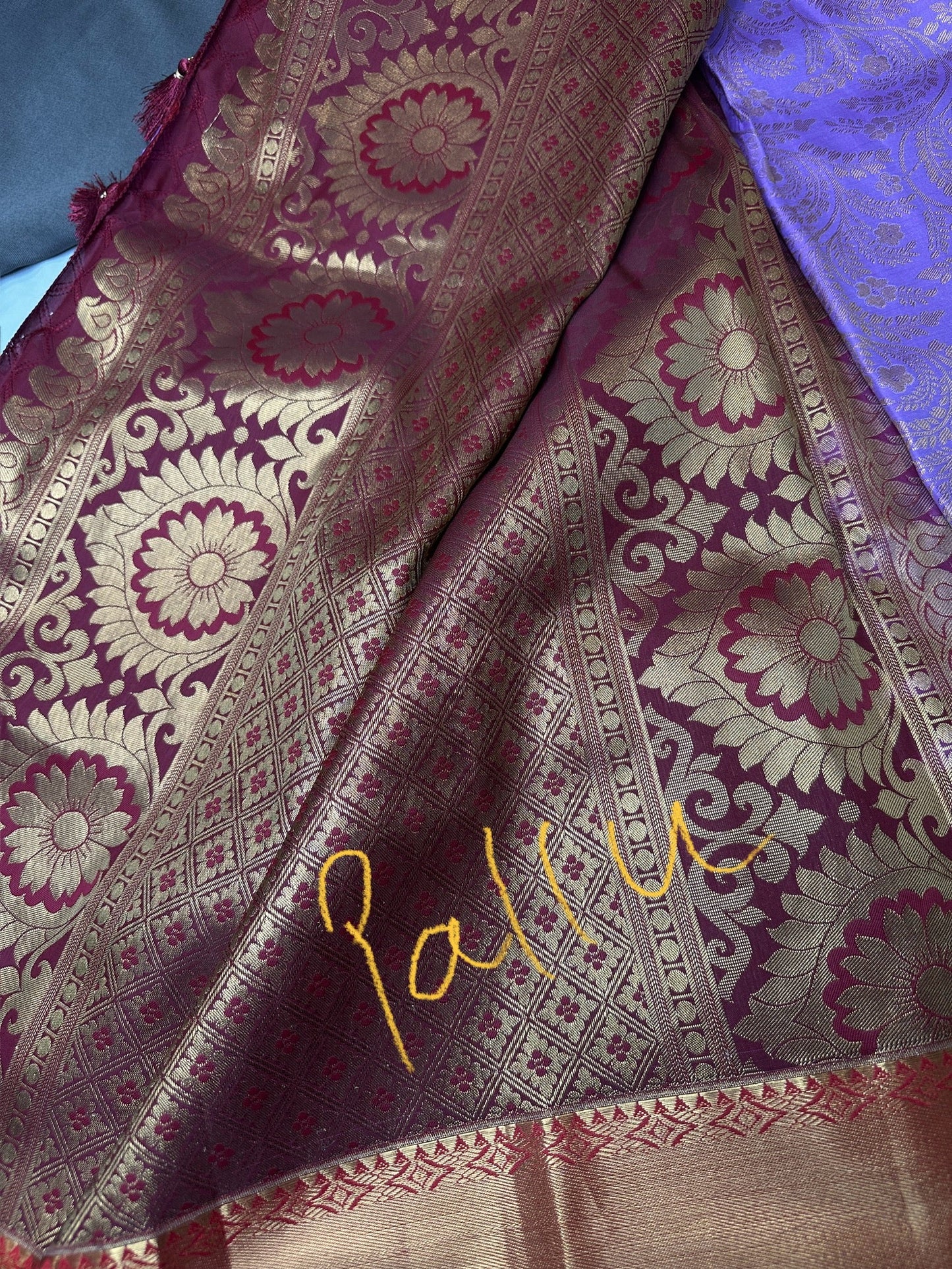 Kanchi Brocade Soft Silk Lavender Red Saree