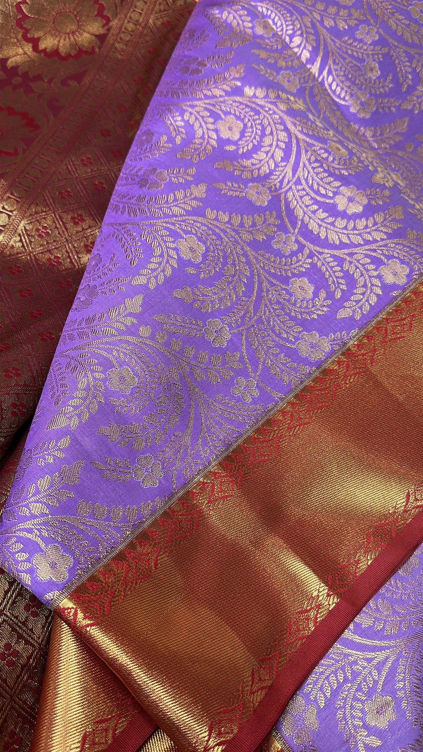 Kanchi Brocade Soft Silk Lavender Red Saree