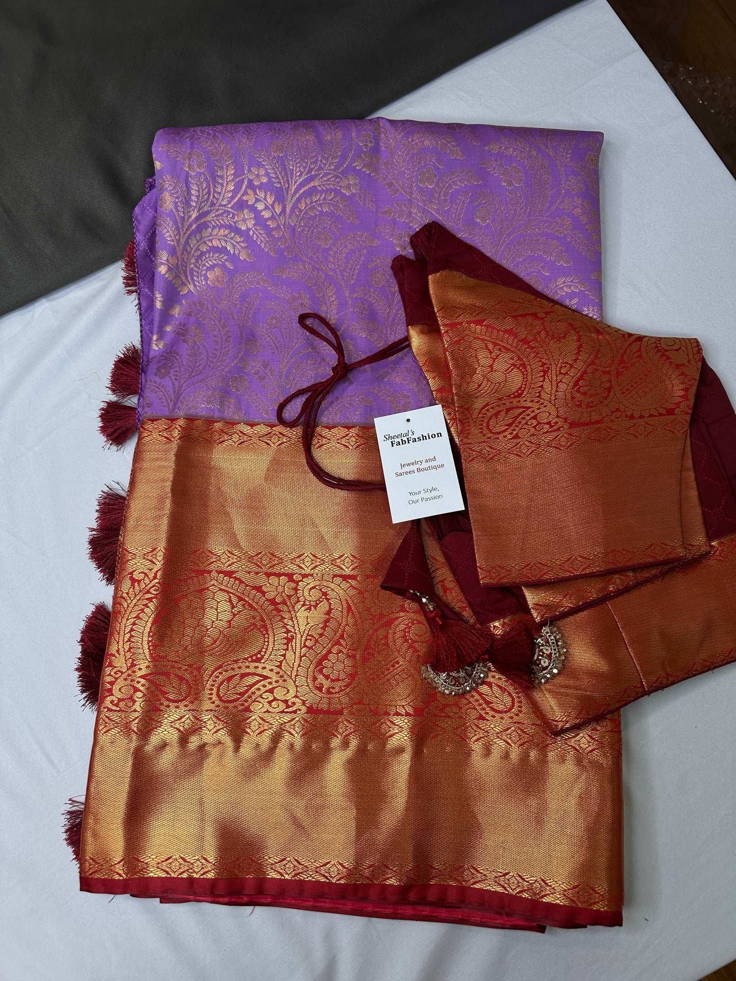 Kanchi Brocade Soft Silk Lavender Red Saree
