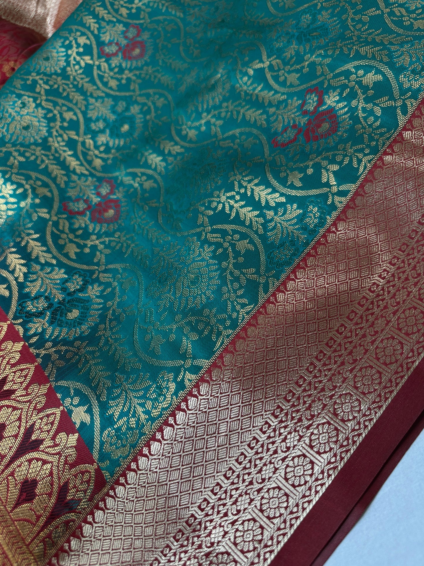 Kanchi Brocade Soft Silk Green Red Saree