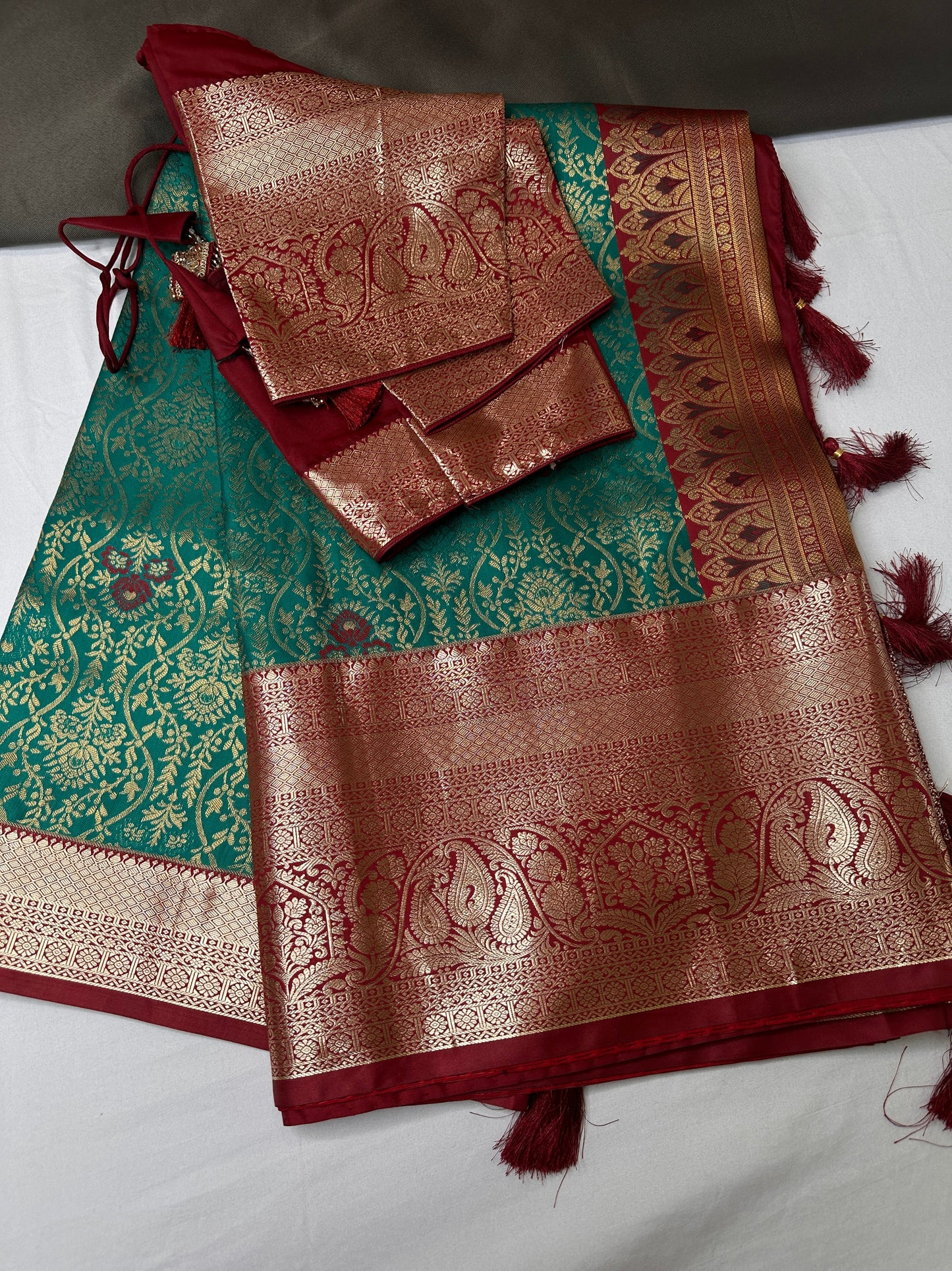 Kanchi Brocade Soft Silk Green Red Saree