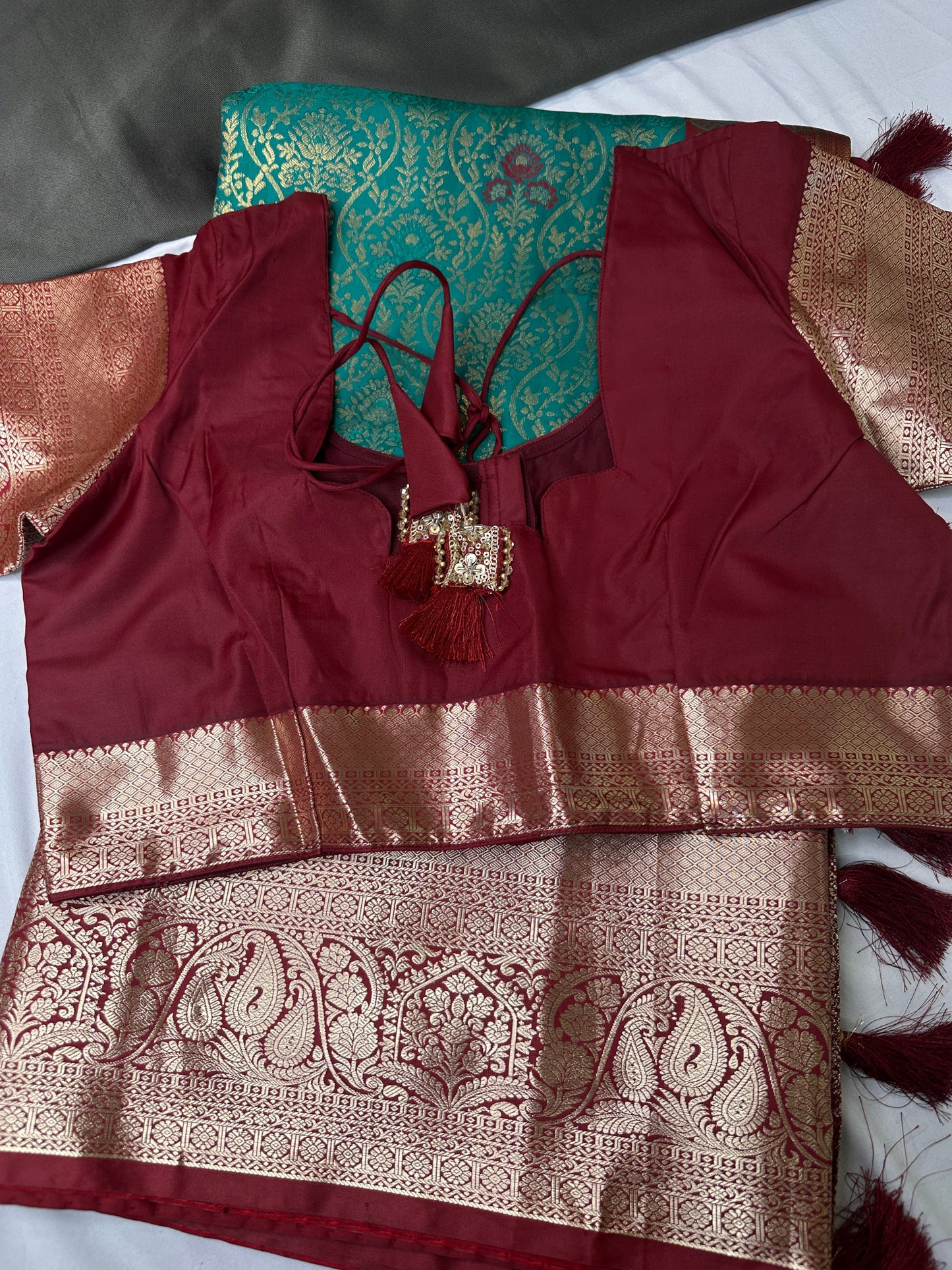 Kanchi Brocade Soft Silk Green Red Saree