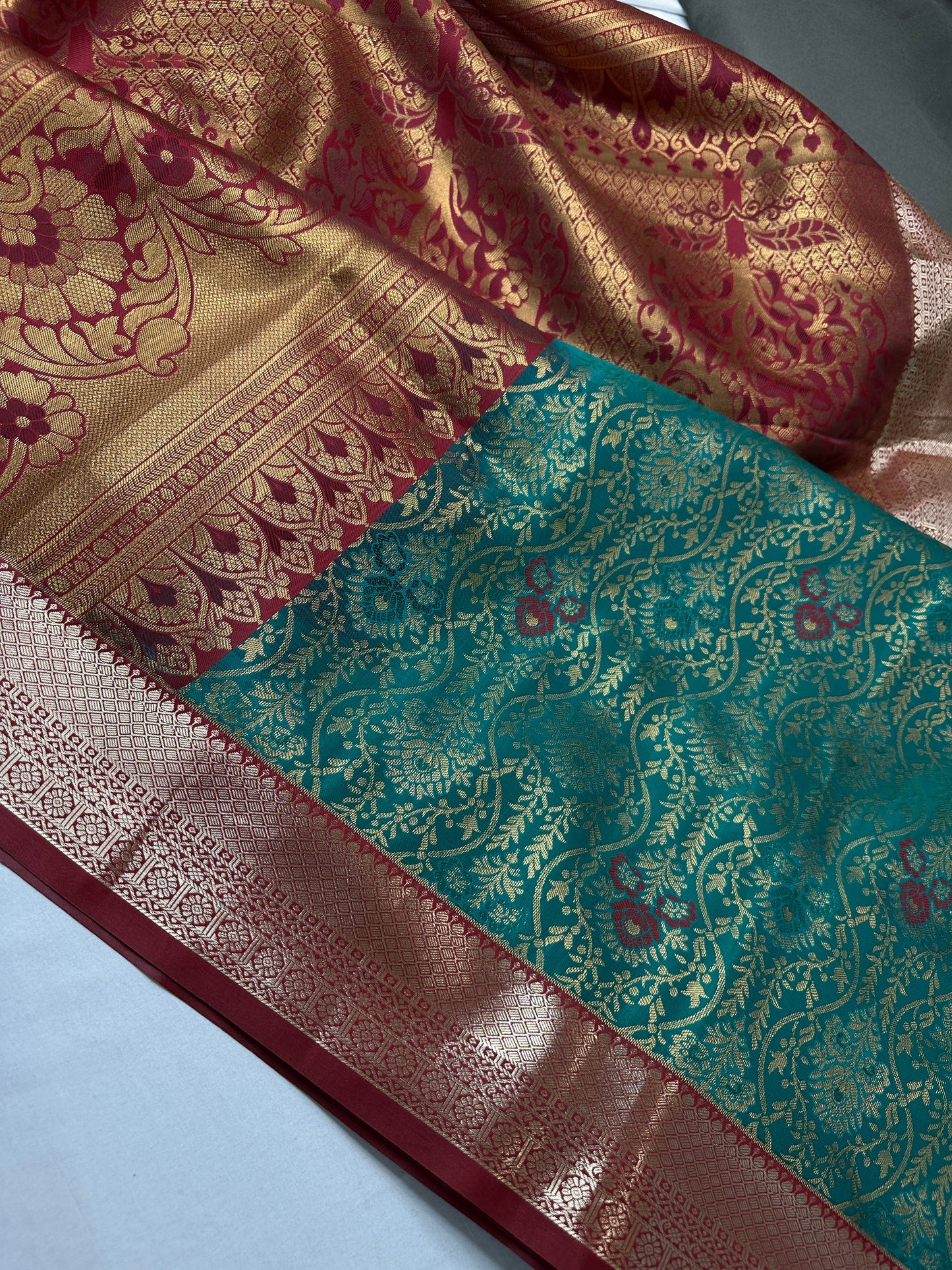 Kanchi Brocade Soft Silk Green Red Saree