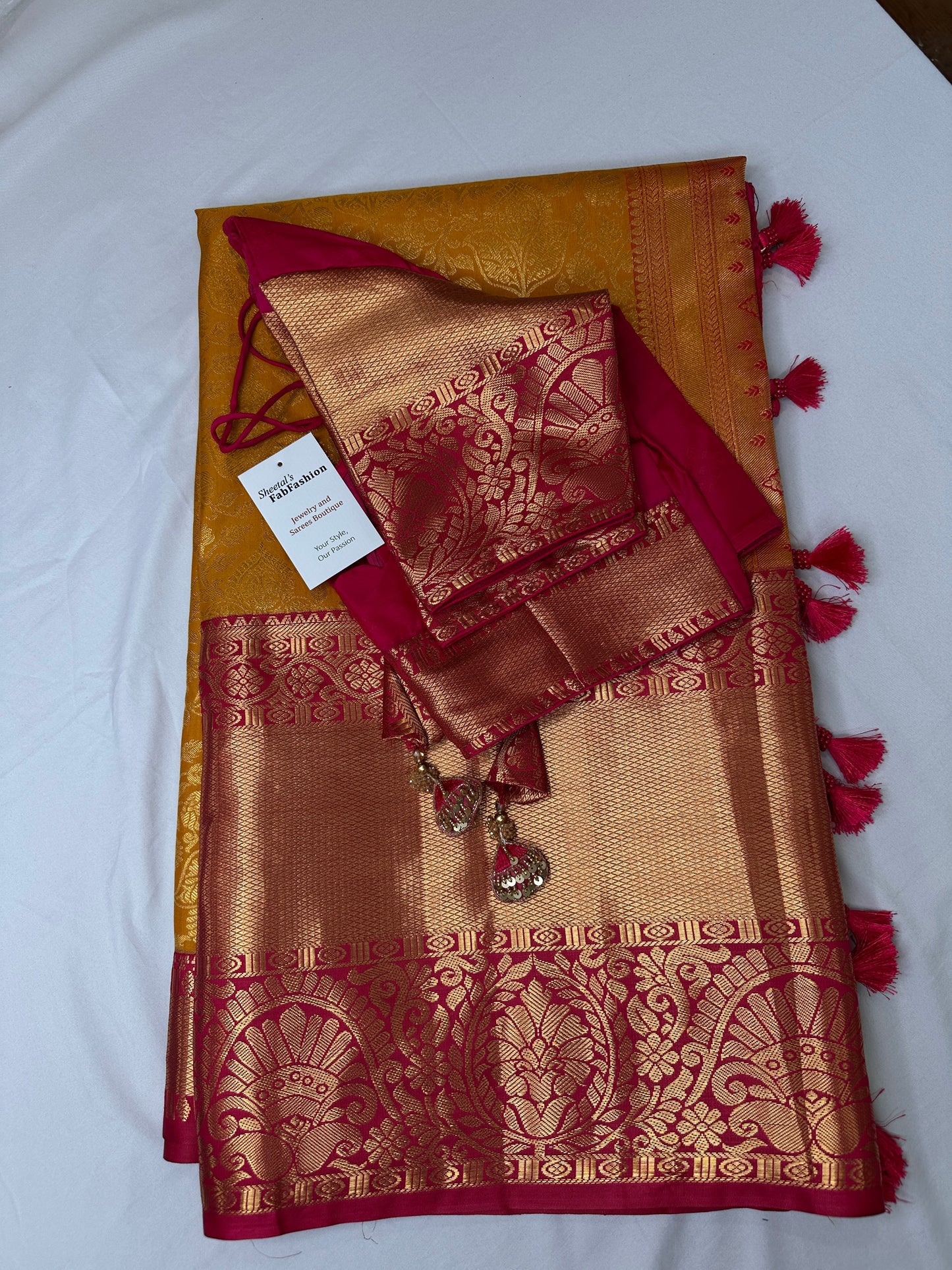 Kanchi Brocade Soft Silk Yellow Pink Saree