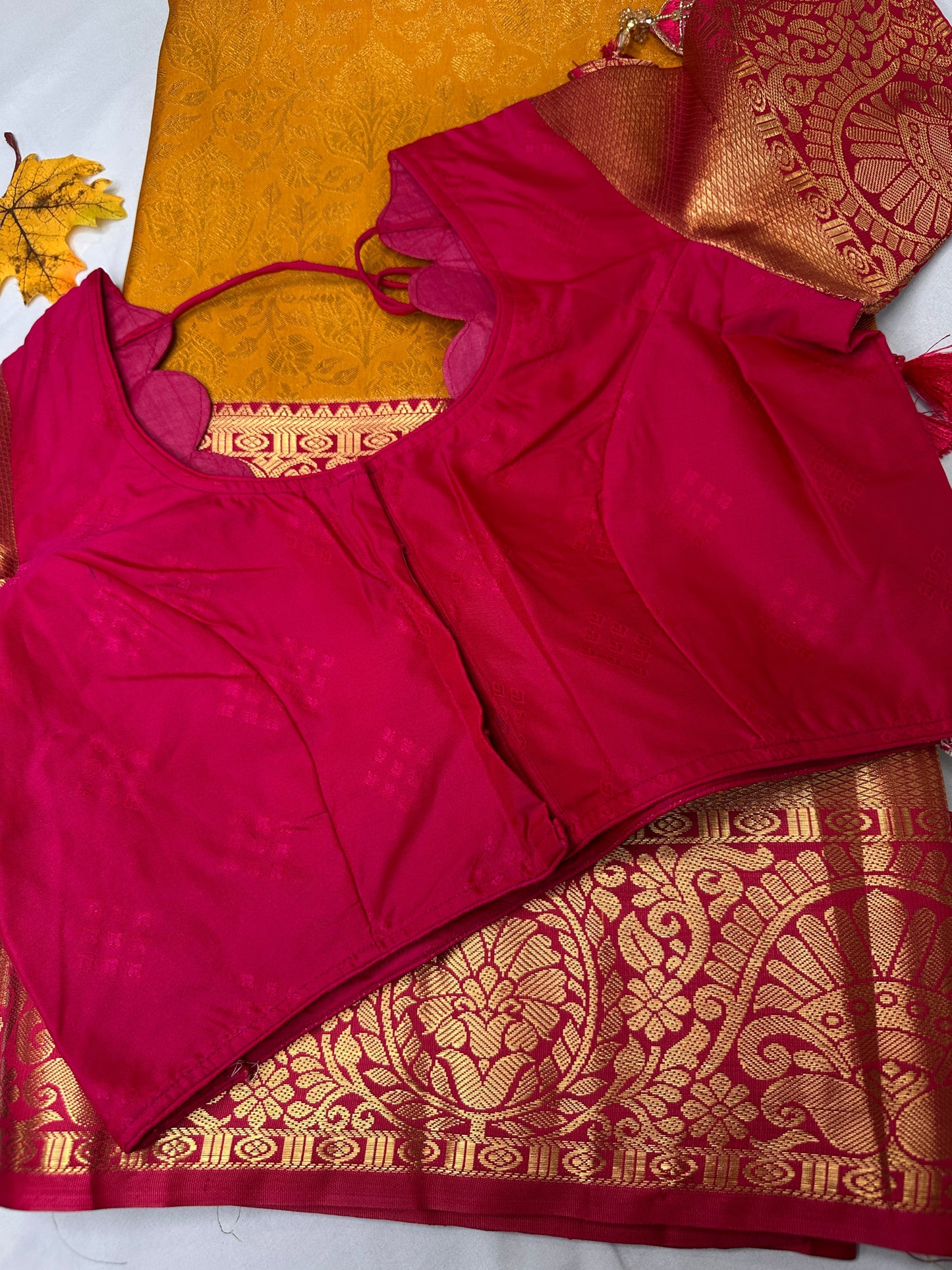 Kanchi Brocade Soft Silk Yellow Pink Saree