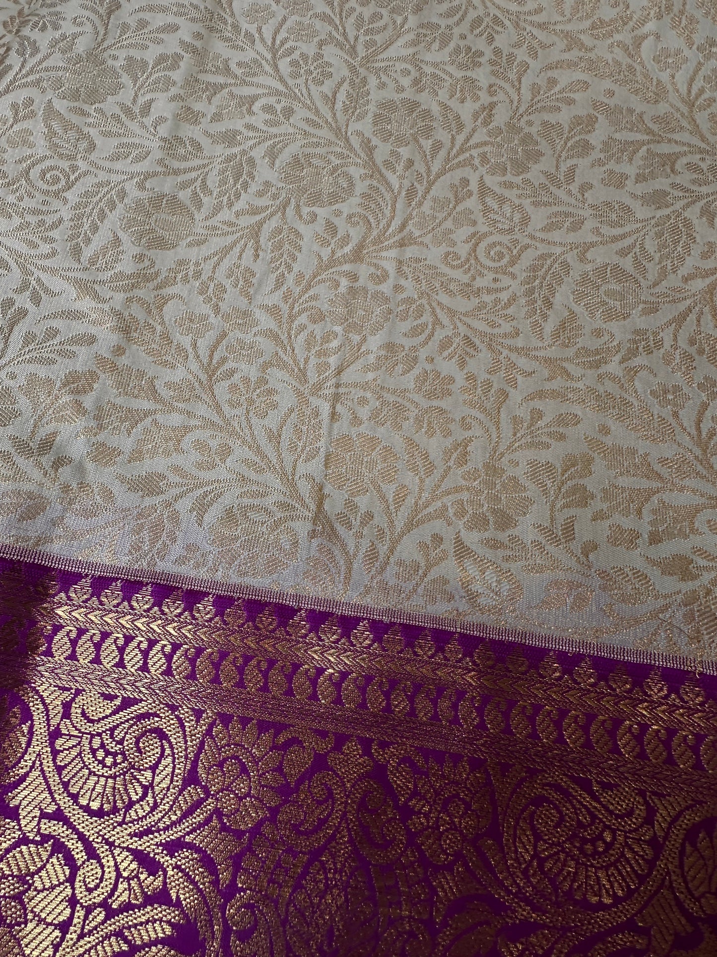 Kanchi Brocade Soft Silk Off white Purple Saree