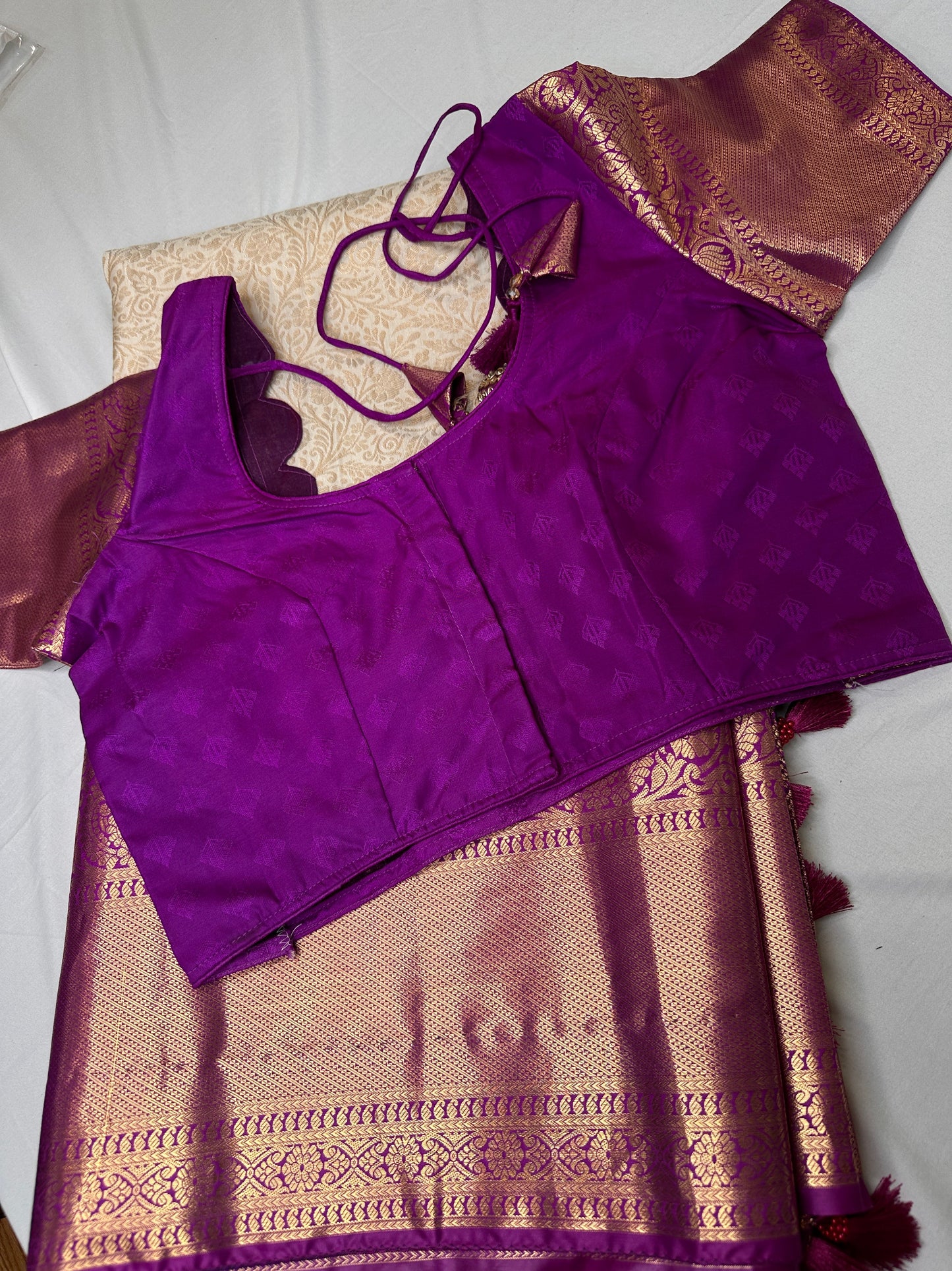 Kanchi Brocade Soft Silk Off white Purple Saree