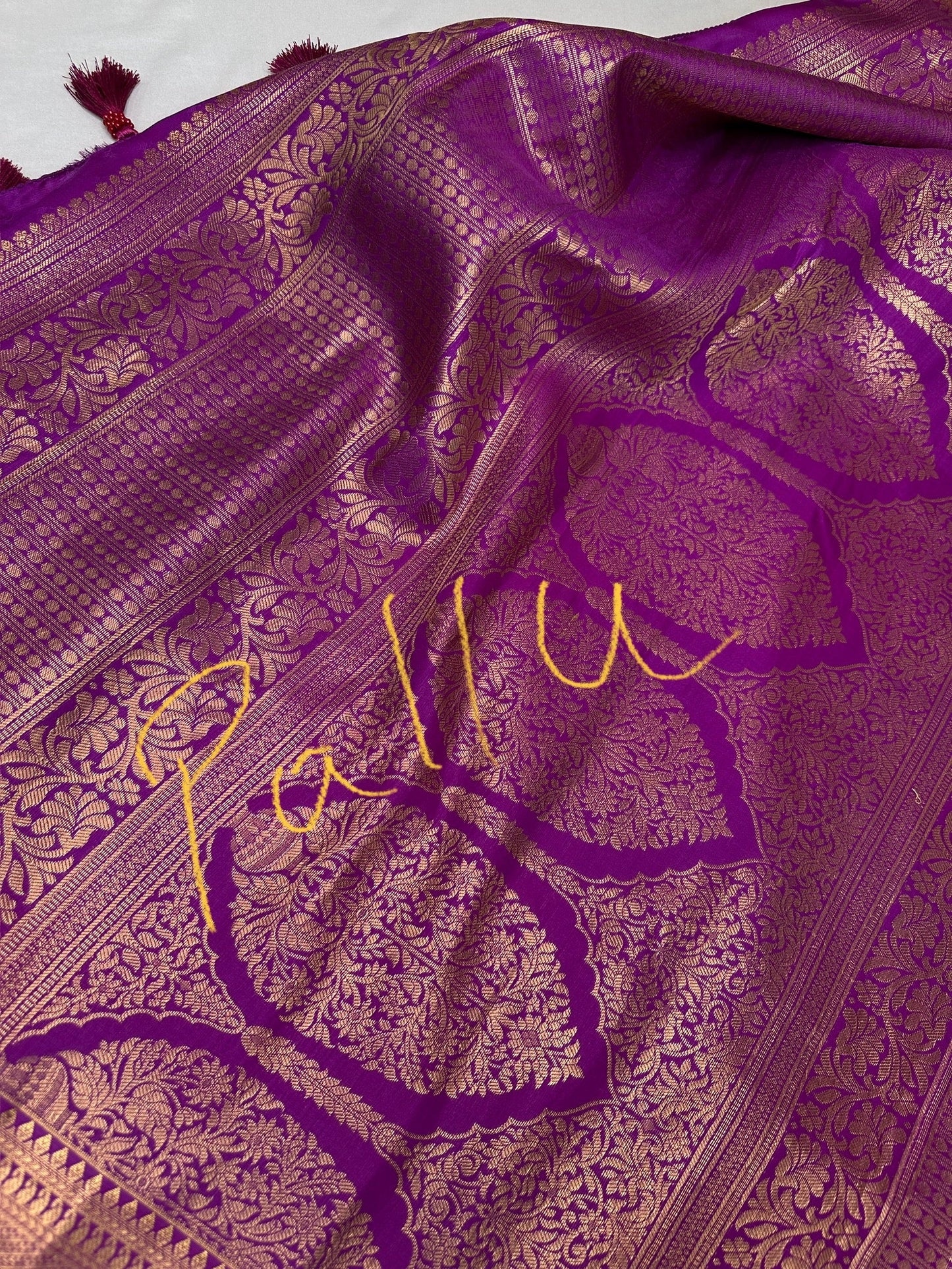 Kanchi Brocade Soft Silk Off white Purple Saree