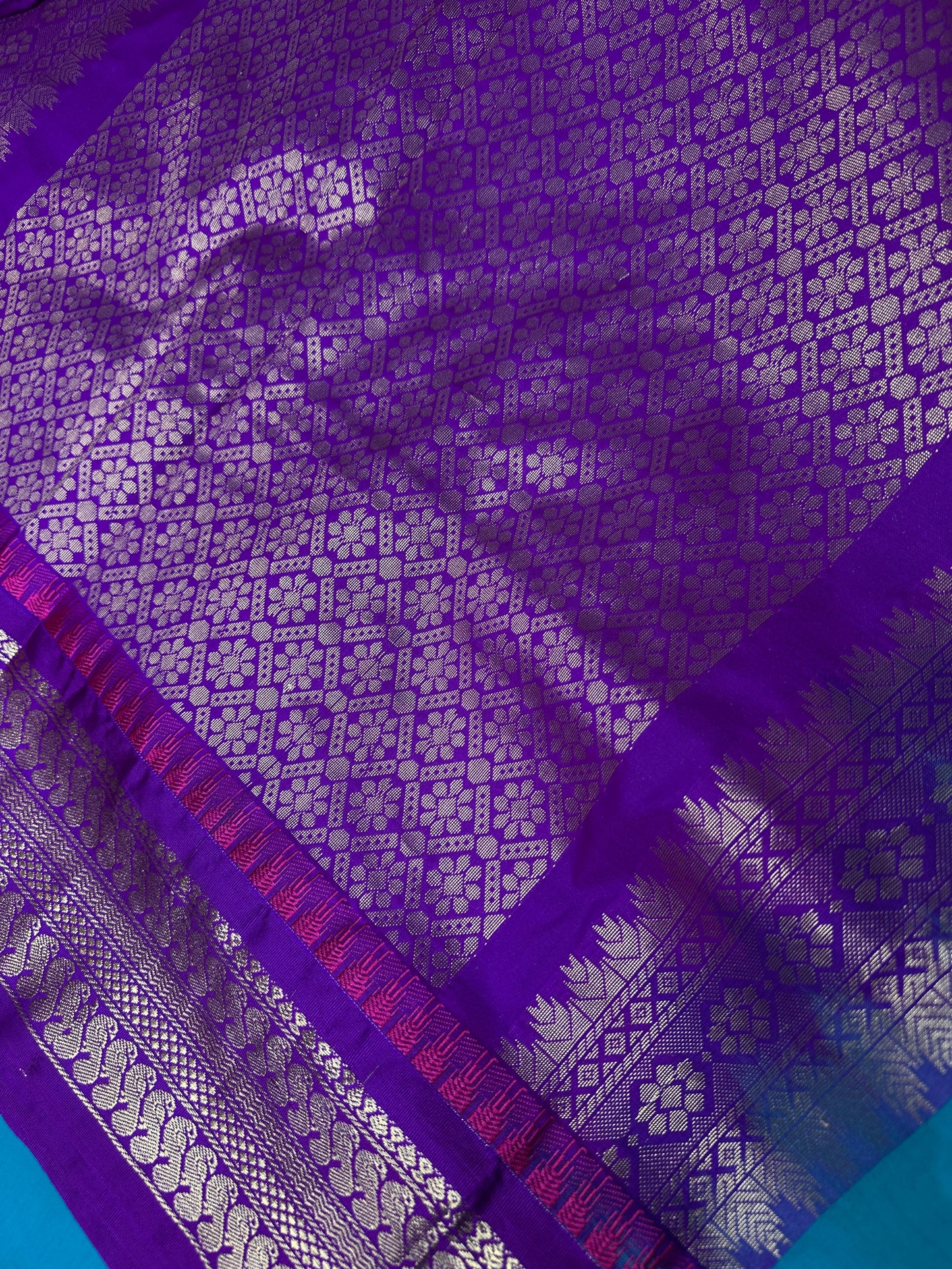 Small Border Semi Gadwal Silk Green Magenta Saree
