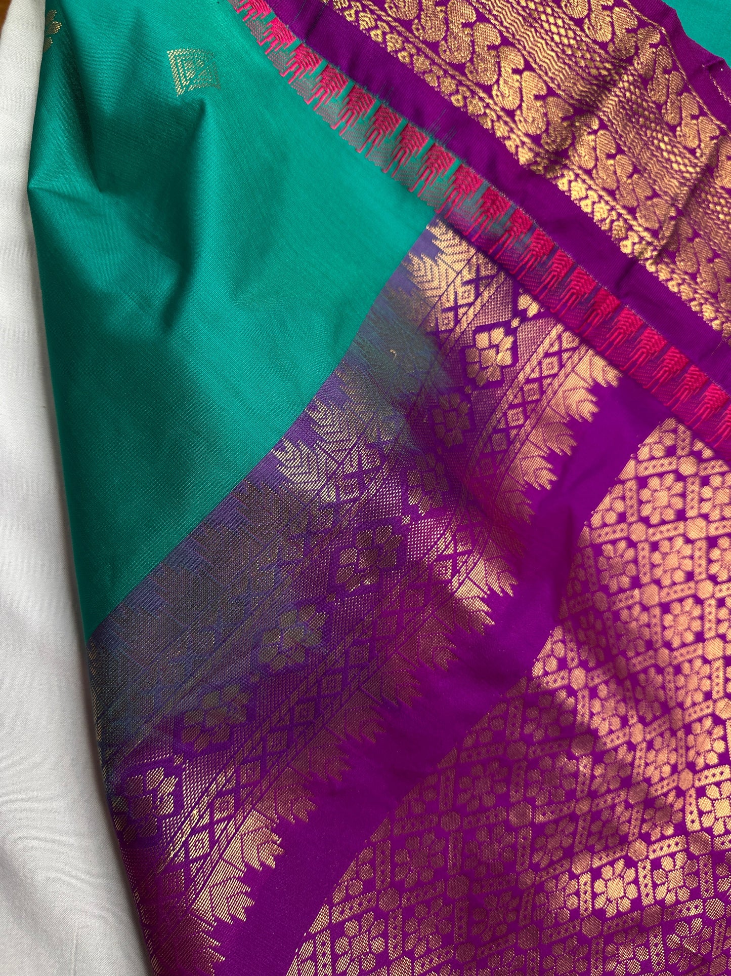 Small Border Semi Gadwal Silk Green Magenta Saree