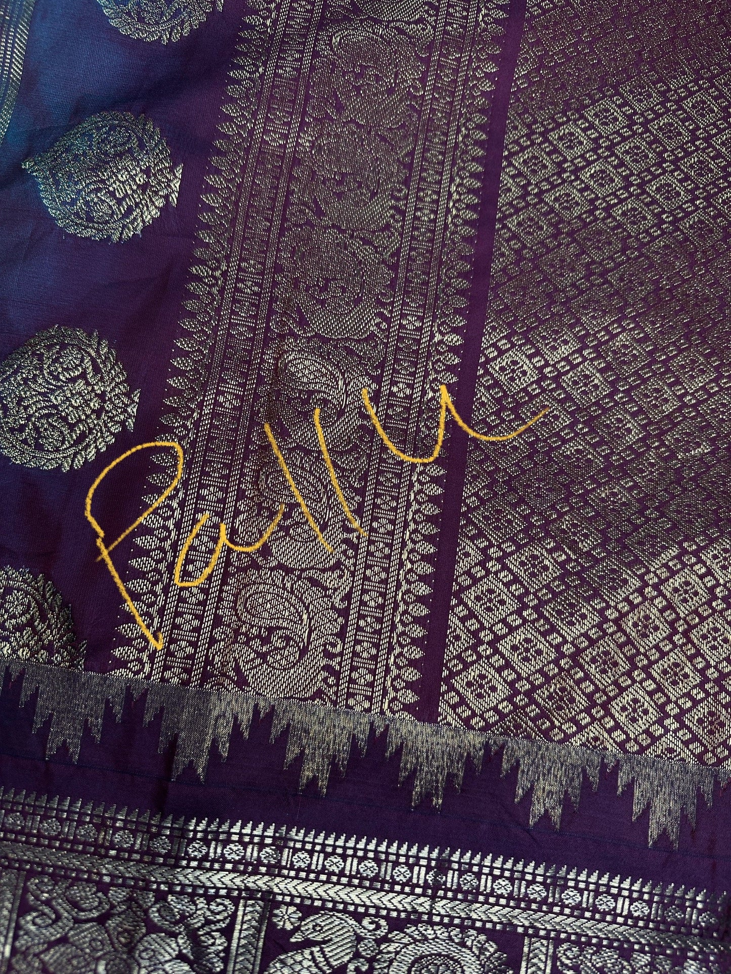 Small Border Semi Gadwal Silk Green Red Saree