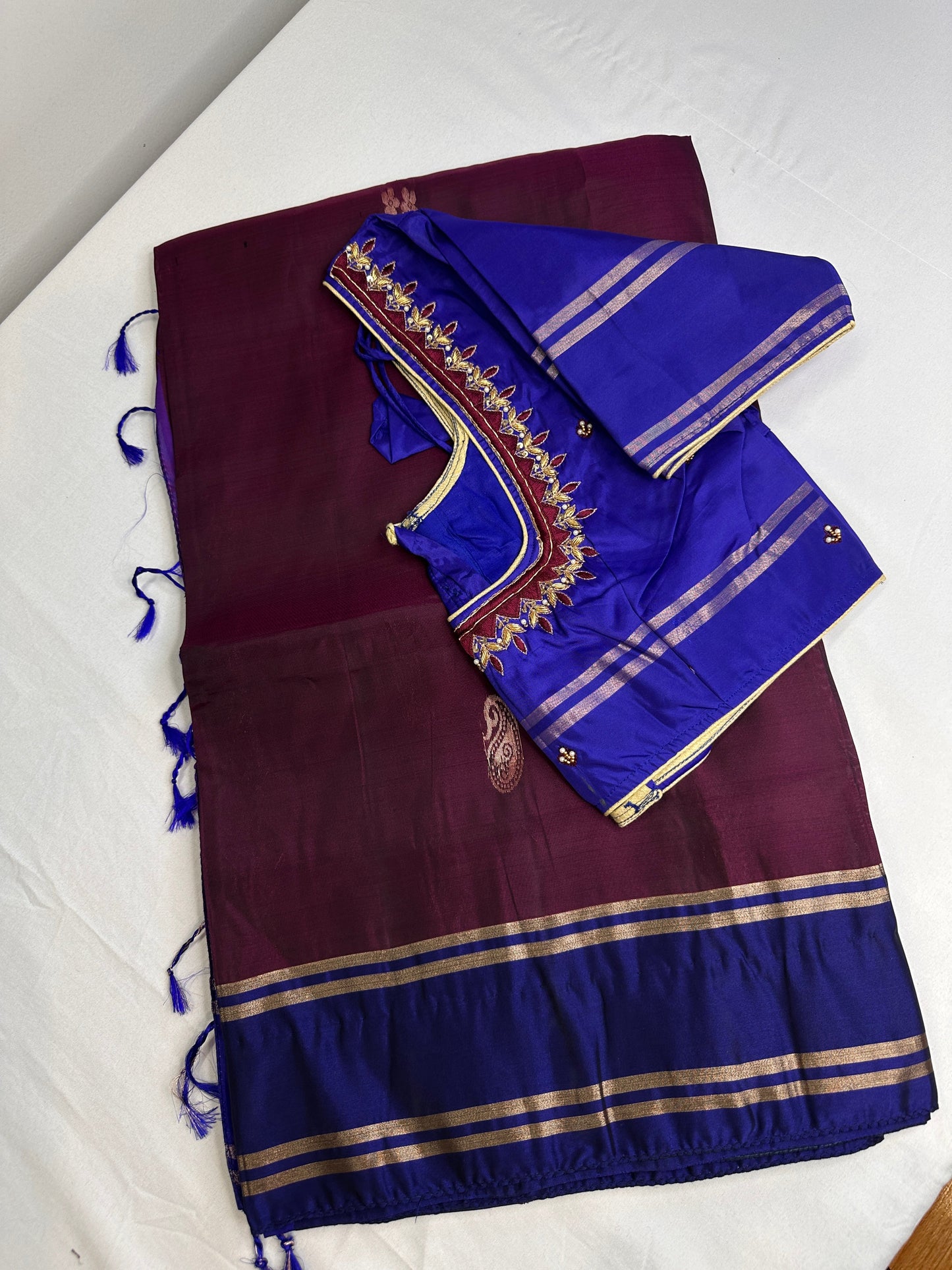 Uppad Semi Silk Purple Blue Saree