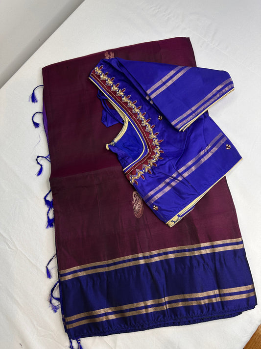 Uppad Semi Silk Purple Blue Saree