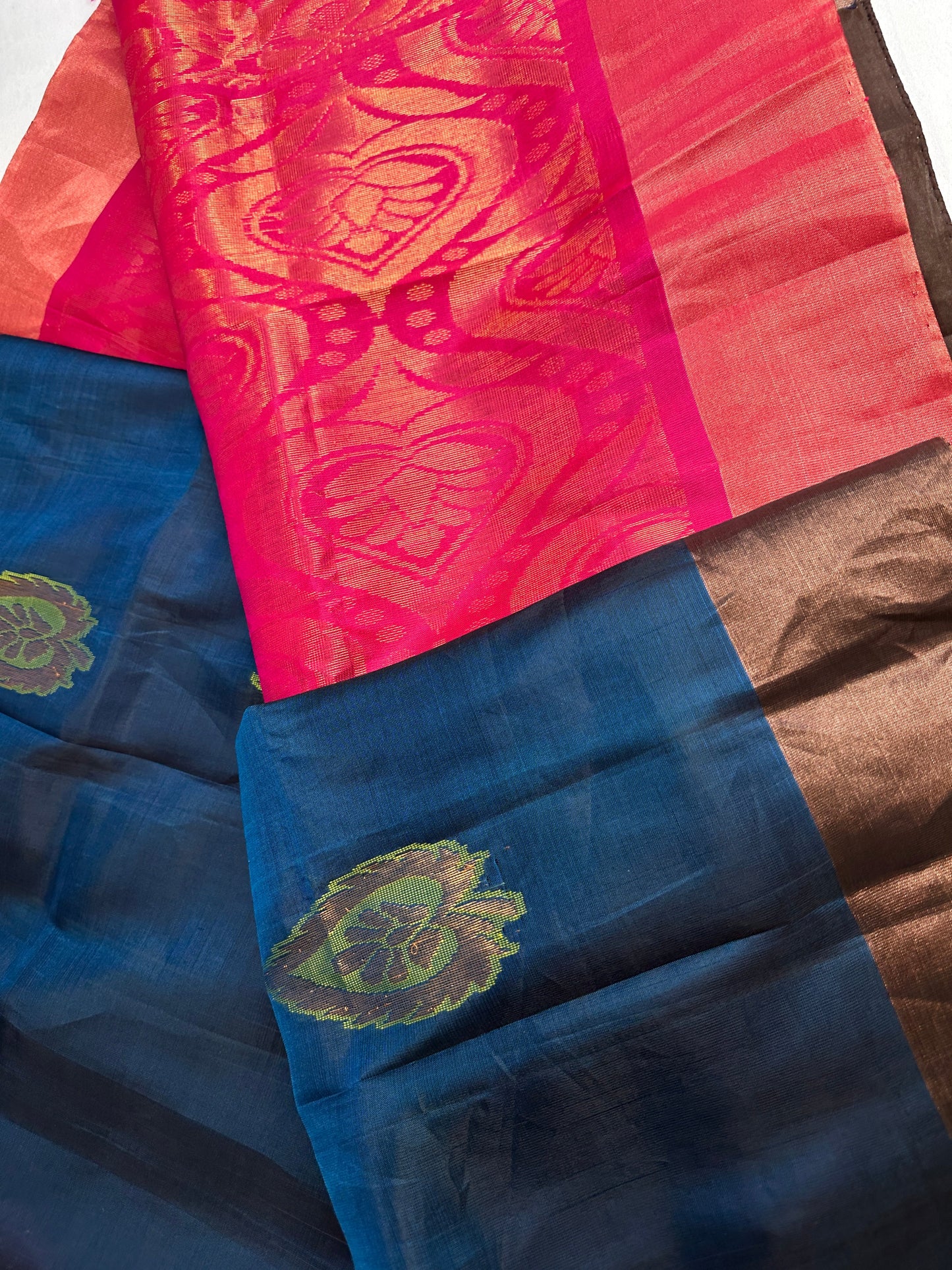 Uppad Semi Silk Blue Pink Saree