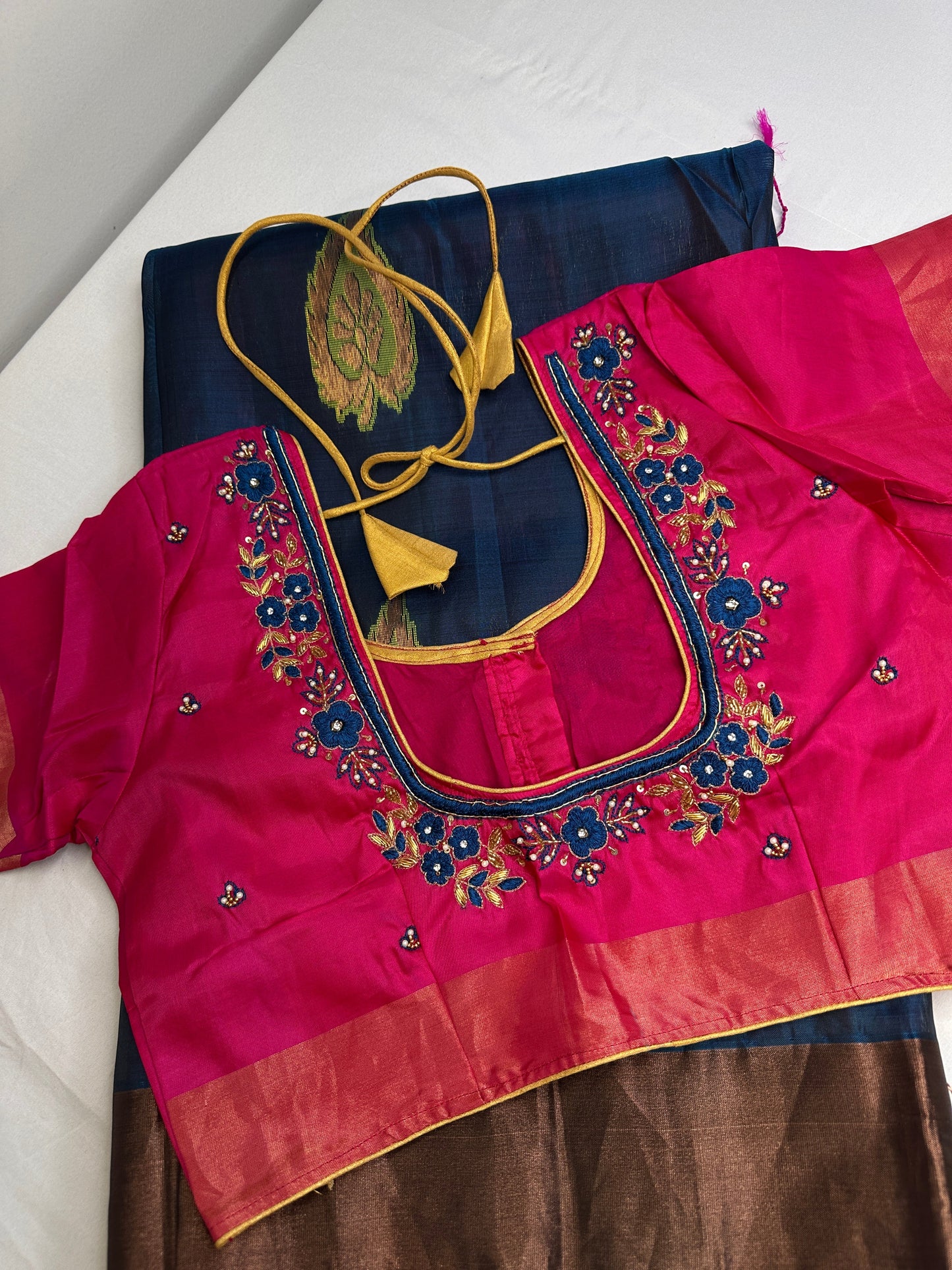 Uppad Semi Silk Blue Pink Saree