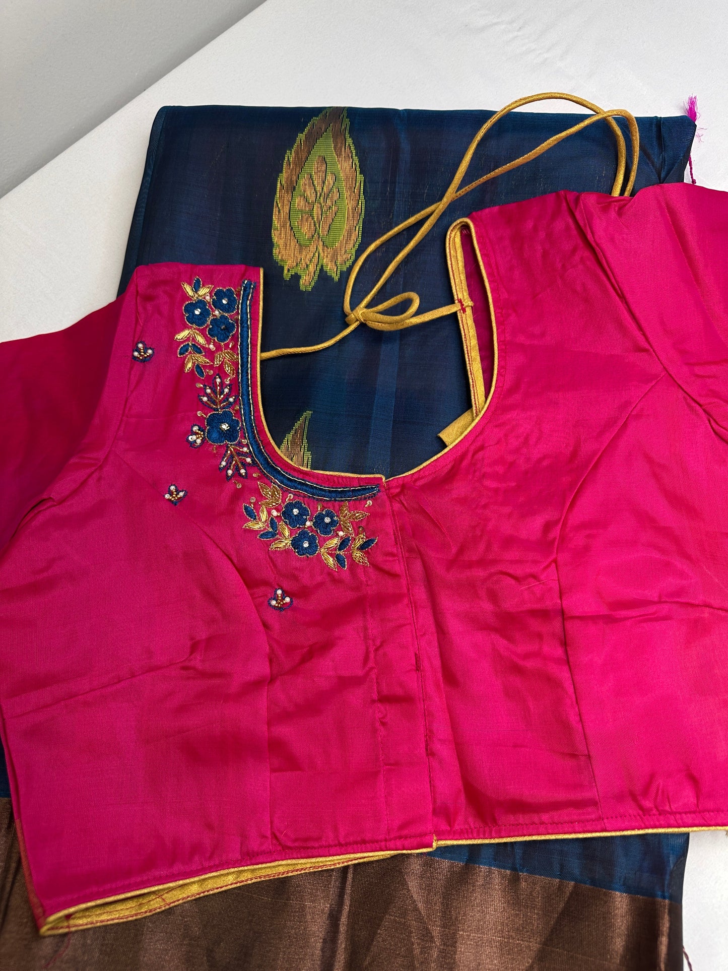 Uppad Semi Silk Blue Pink Saree