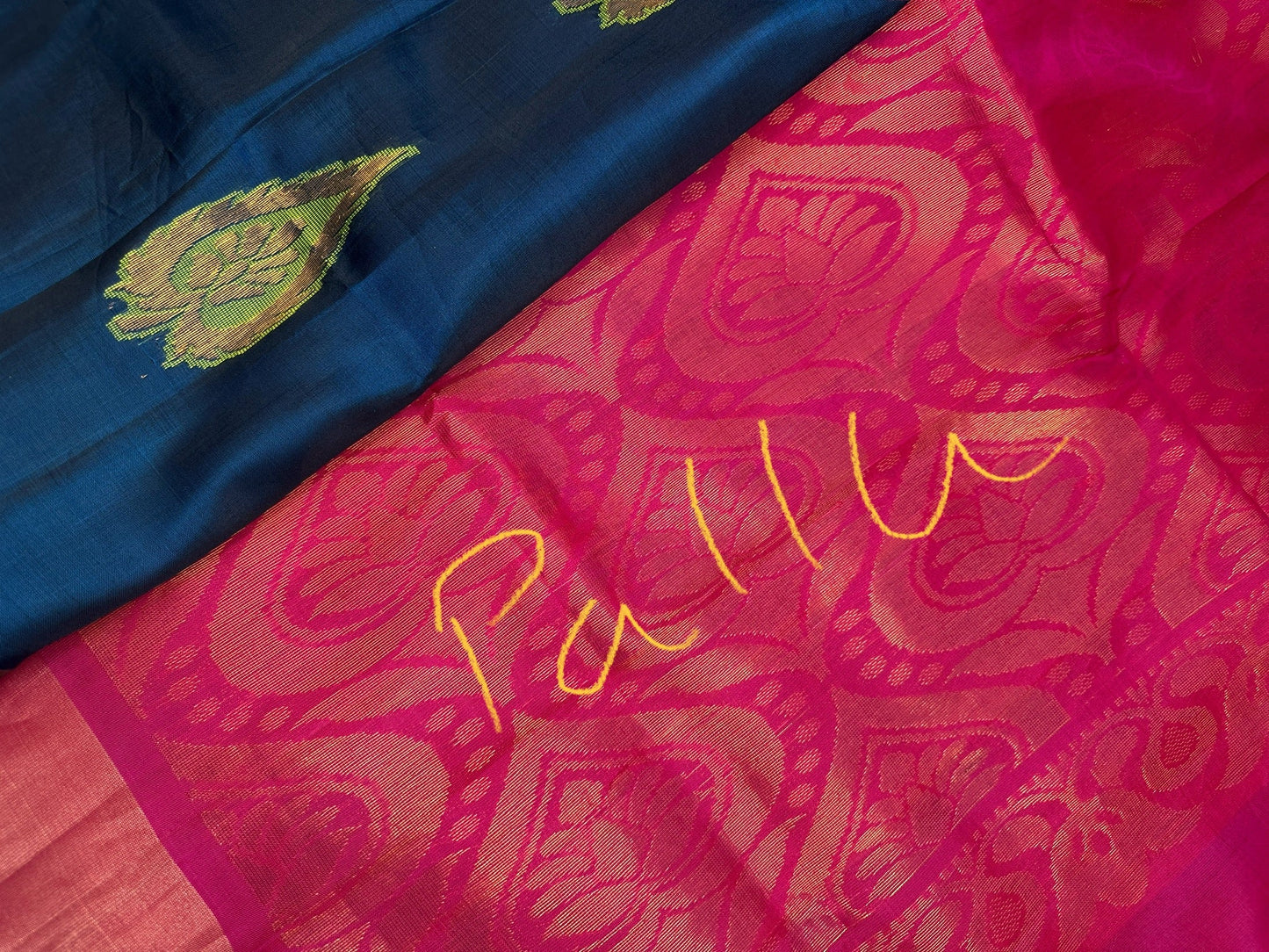 Uppad Semi Silk Blue Pink Saree