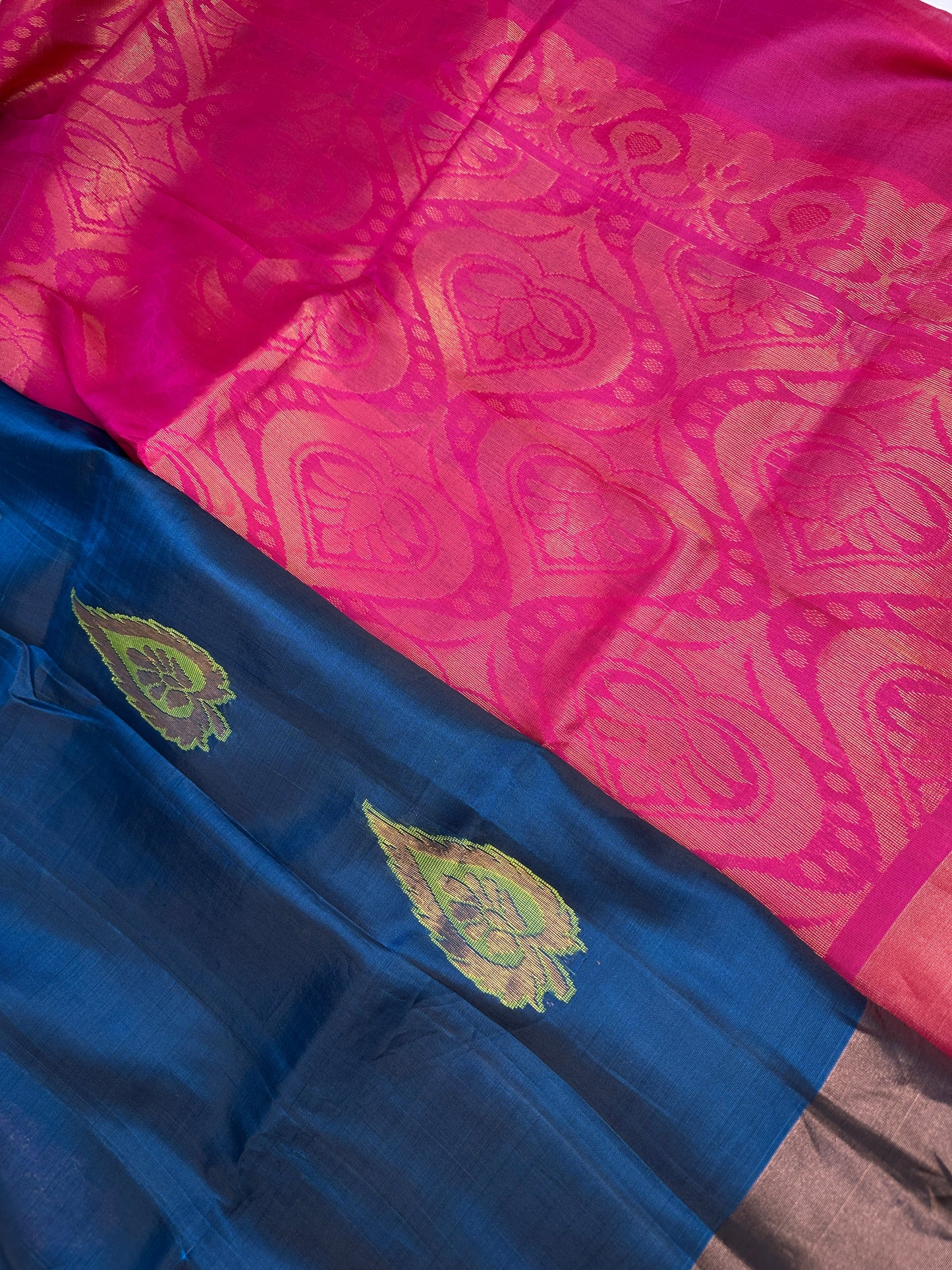 Uppad Semi Silk Blue Pink Saree