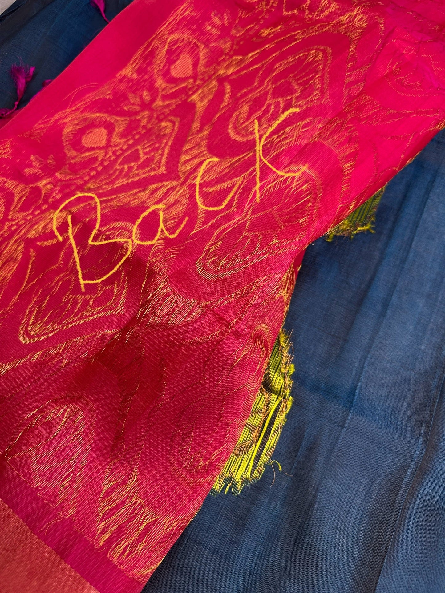 Uppad Semi Silk Blue Pink Saree