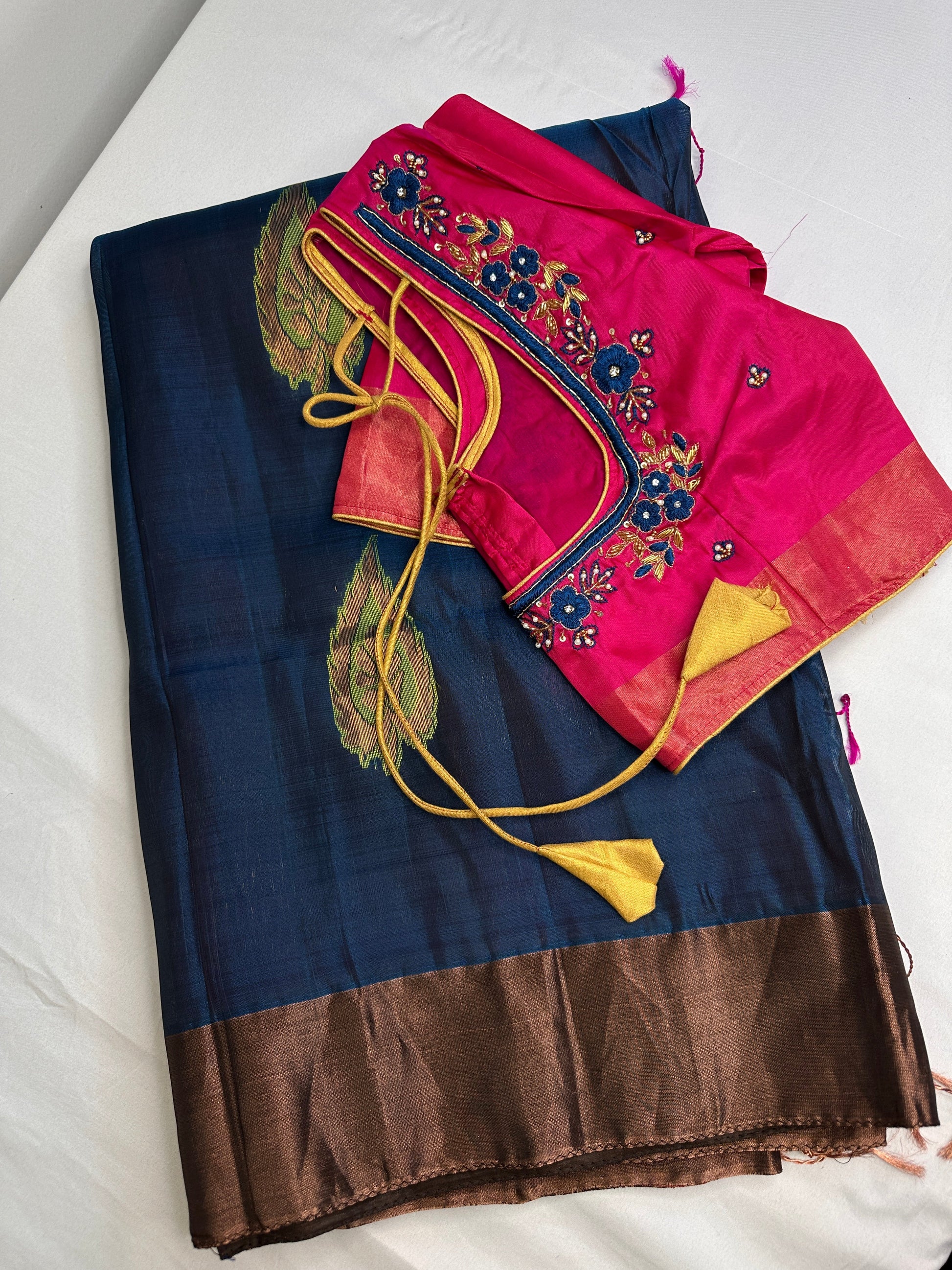 Uppad Semi Silk Blue Pink Saree