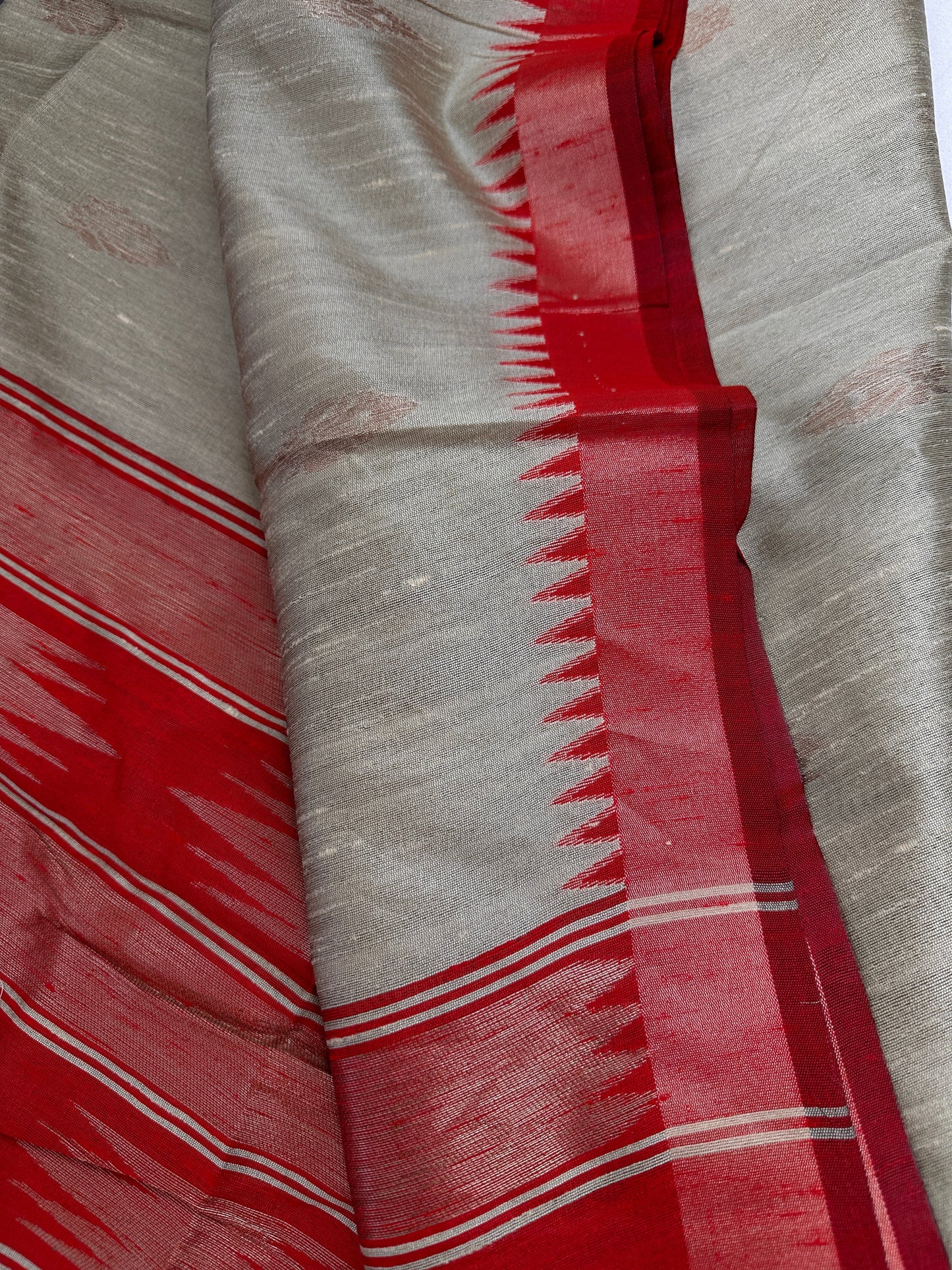 Beige Red Khadi Silk Saree