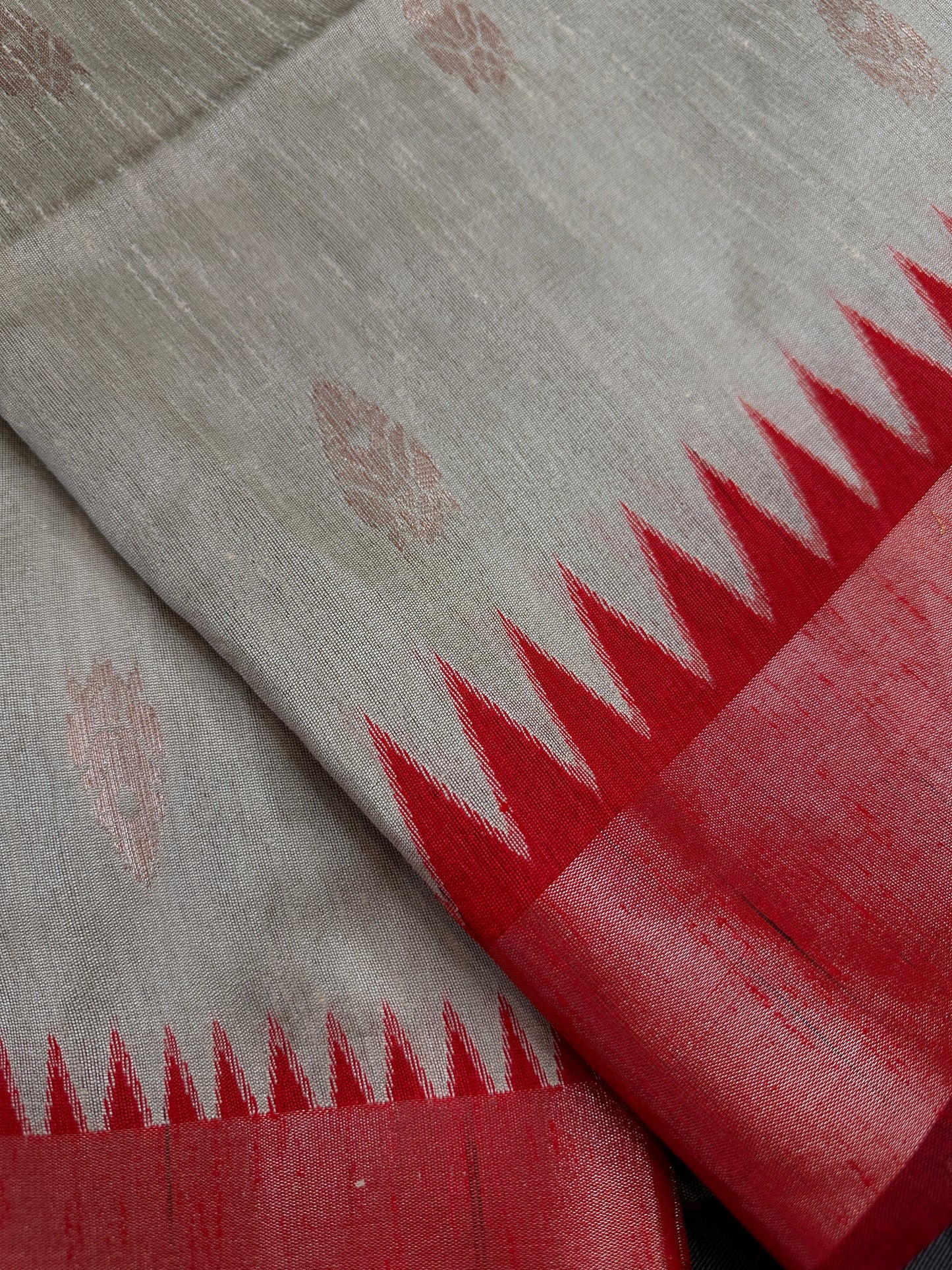 Beige Red Khadi Silk Saree