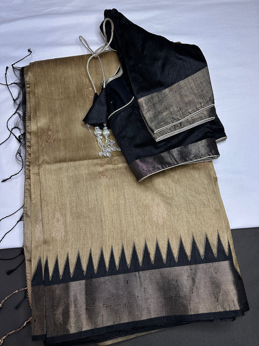 Gold Black Khadi Silk Saree