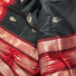 Black Red Khadi Silk Saree