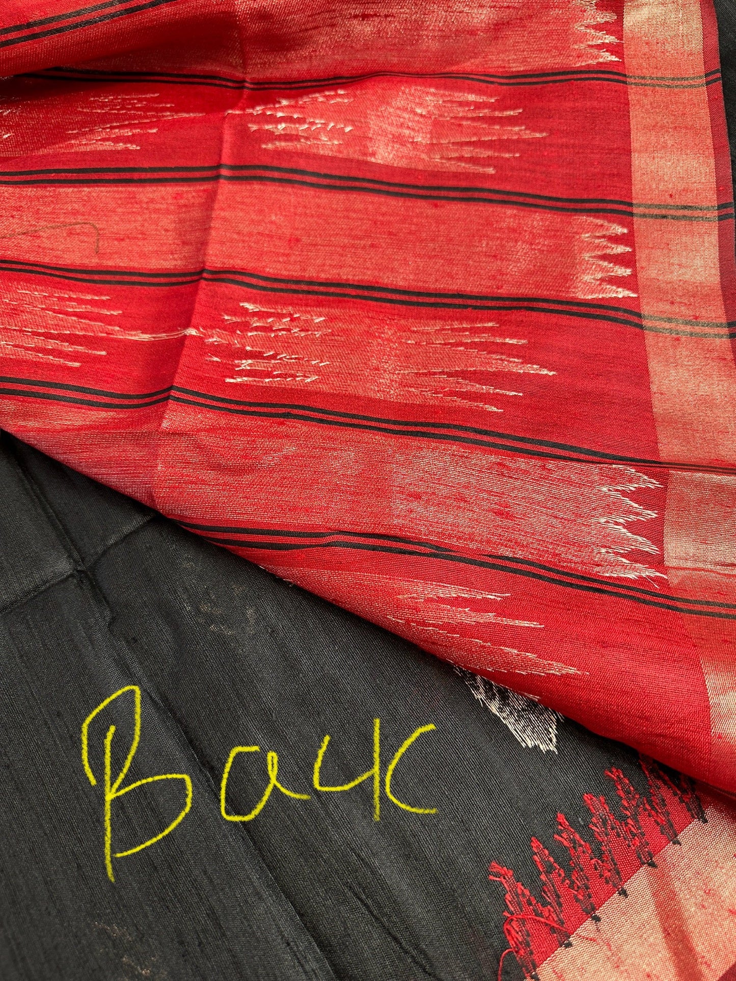 Black Red Khadi Silk Saree