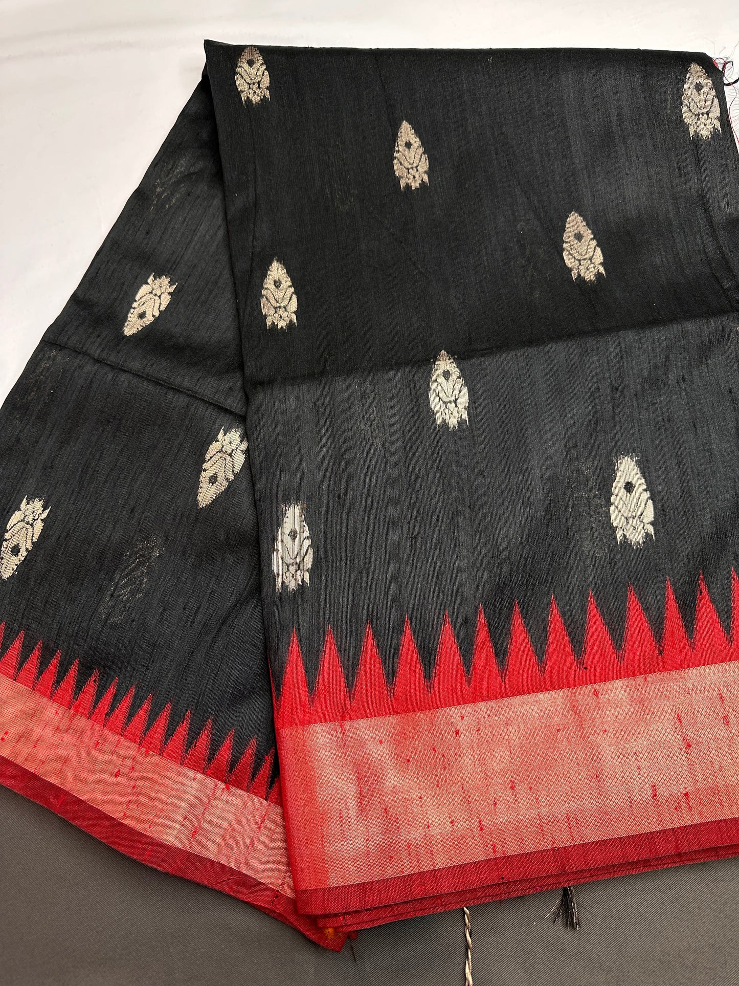 Black Red Khadi Silk Saree