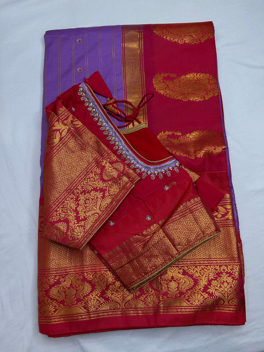 Gadwal Pattu Lavender Pink Soft Silk Saree