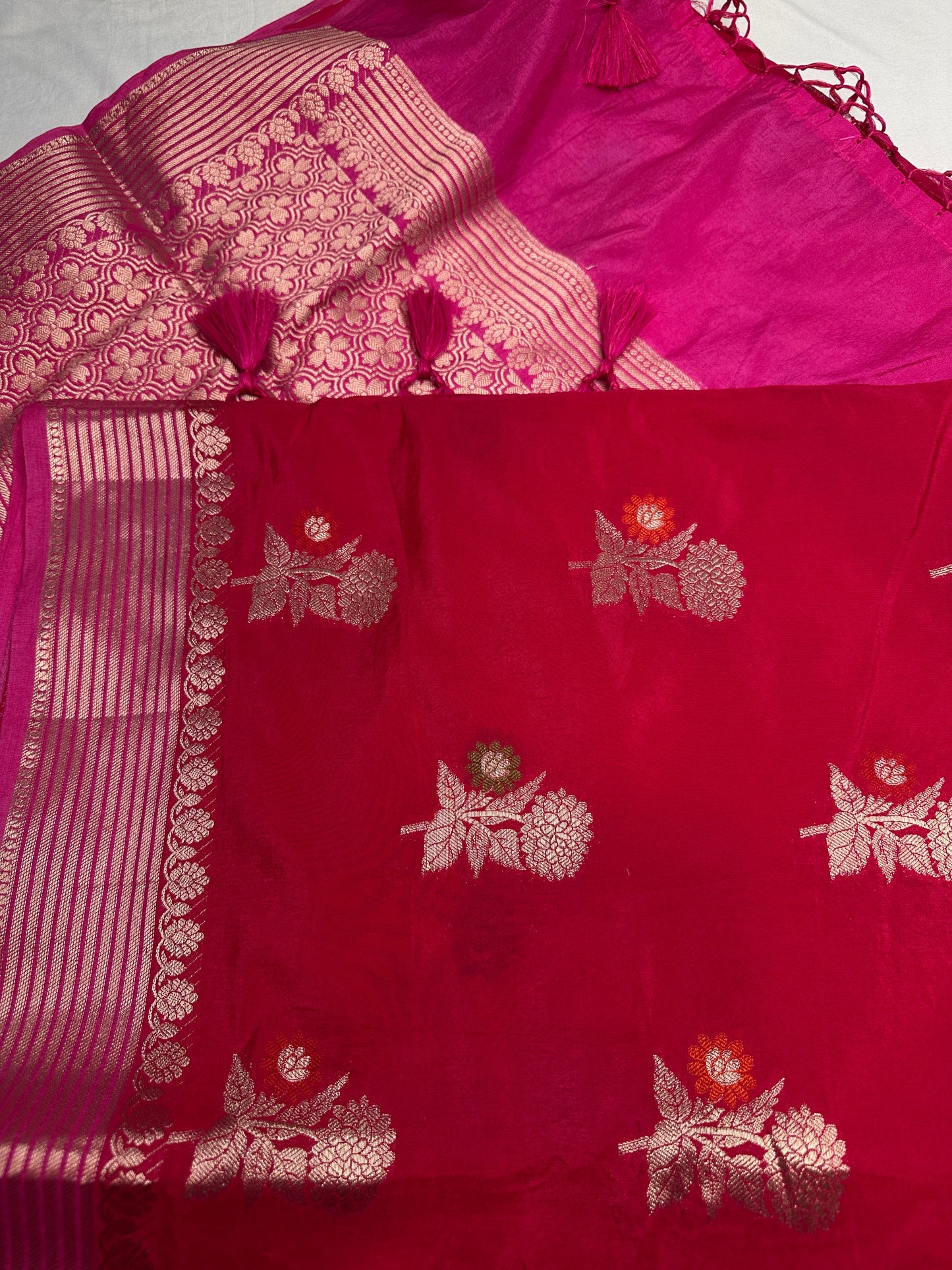Raw Mango Silk Pink Floral Zari Saree