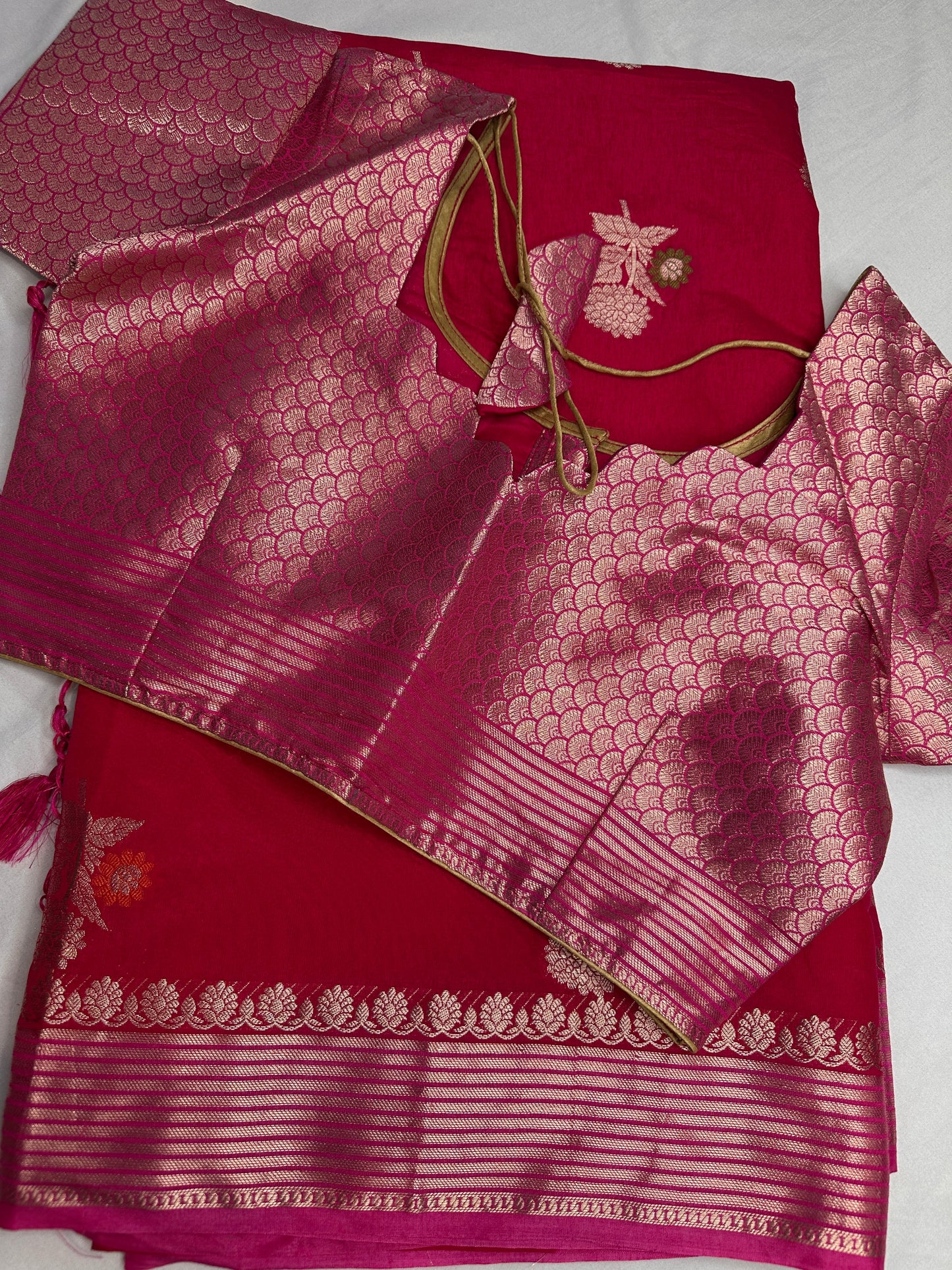 Raw Mango Silk Pink Floral Zari Saree