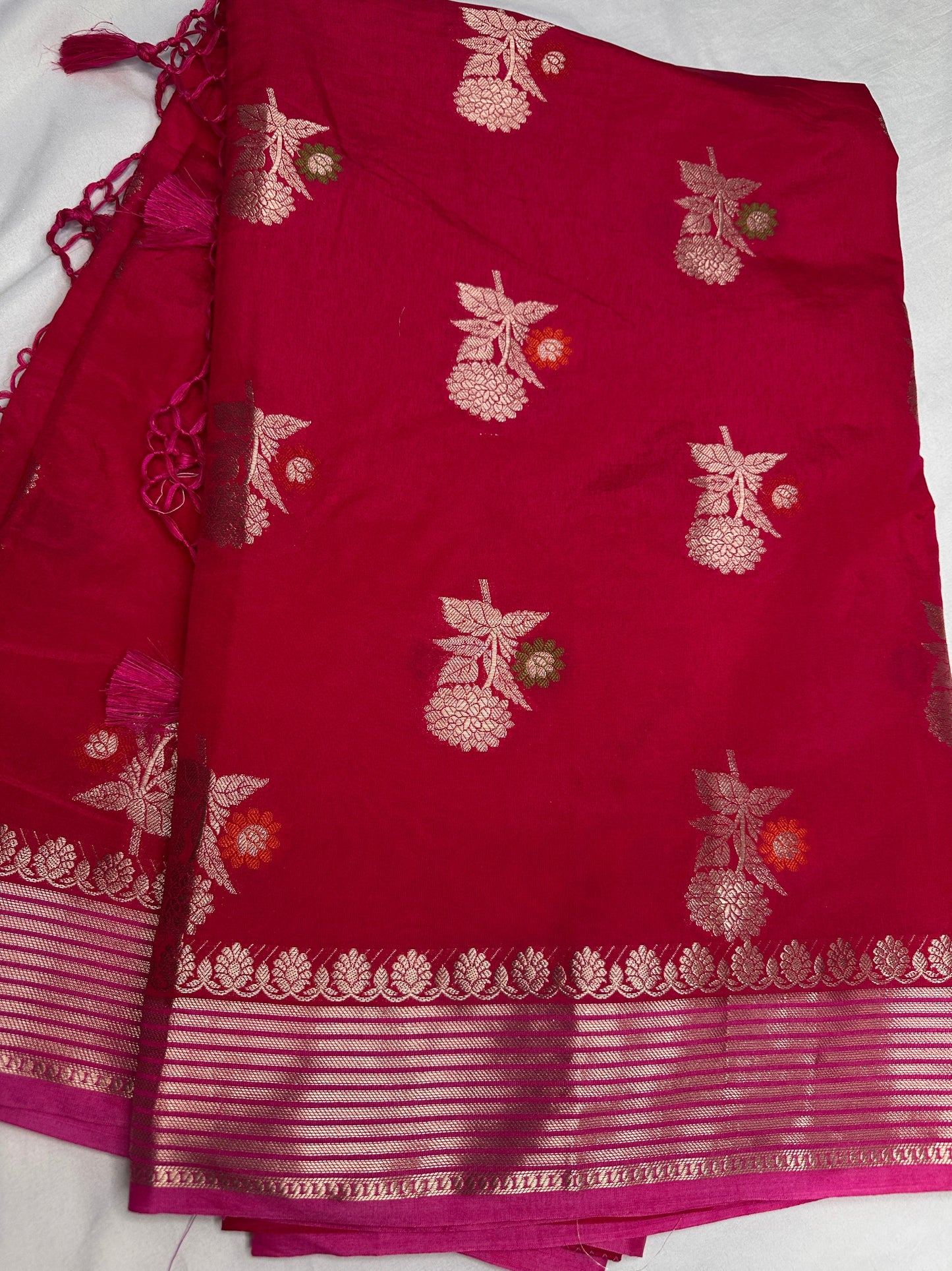 Raw Mango Silk Pink Floral Zari Saree