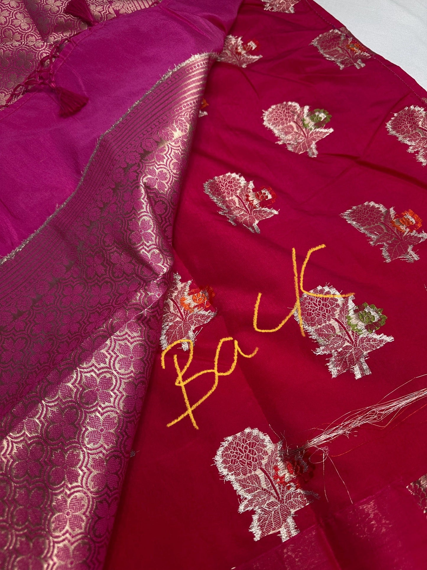 Raw Mango Silk Pink Floral Zari Saree