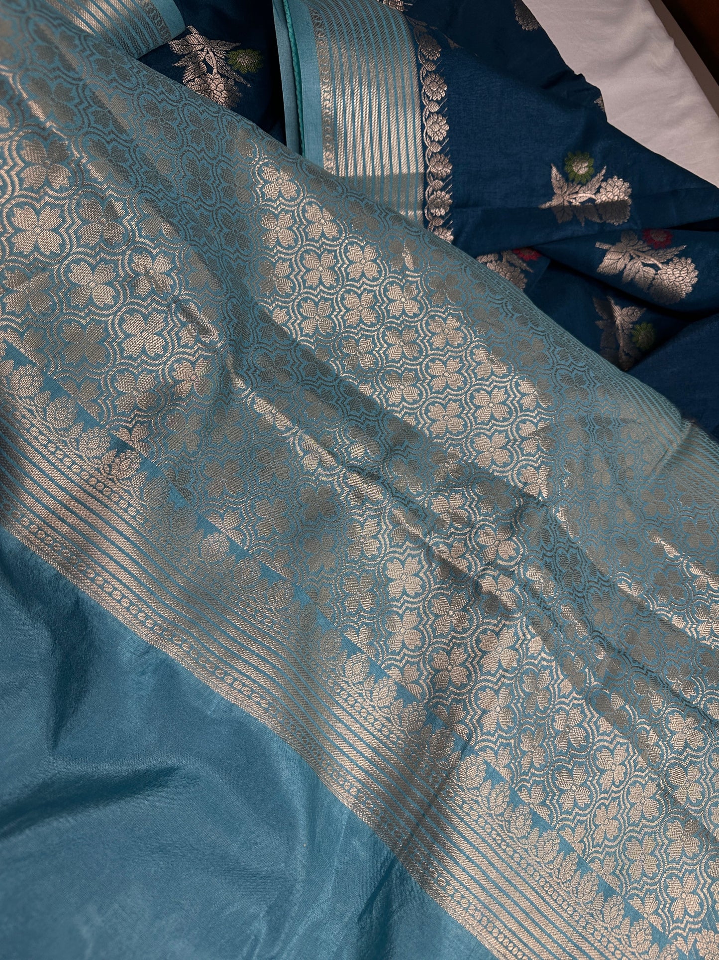 Raw Mango Silk Blue Floral Zari Saree