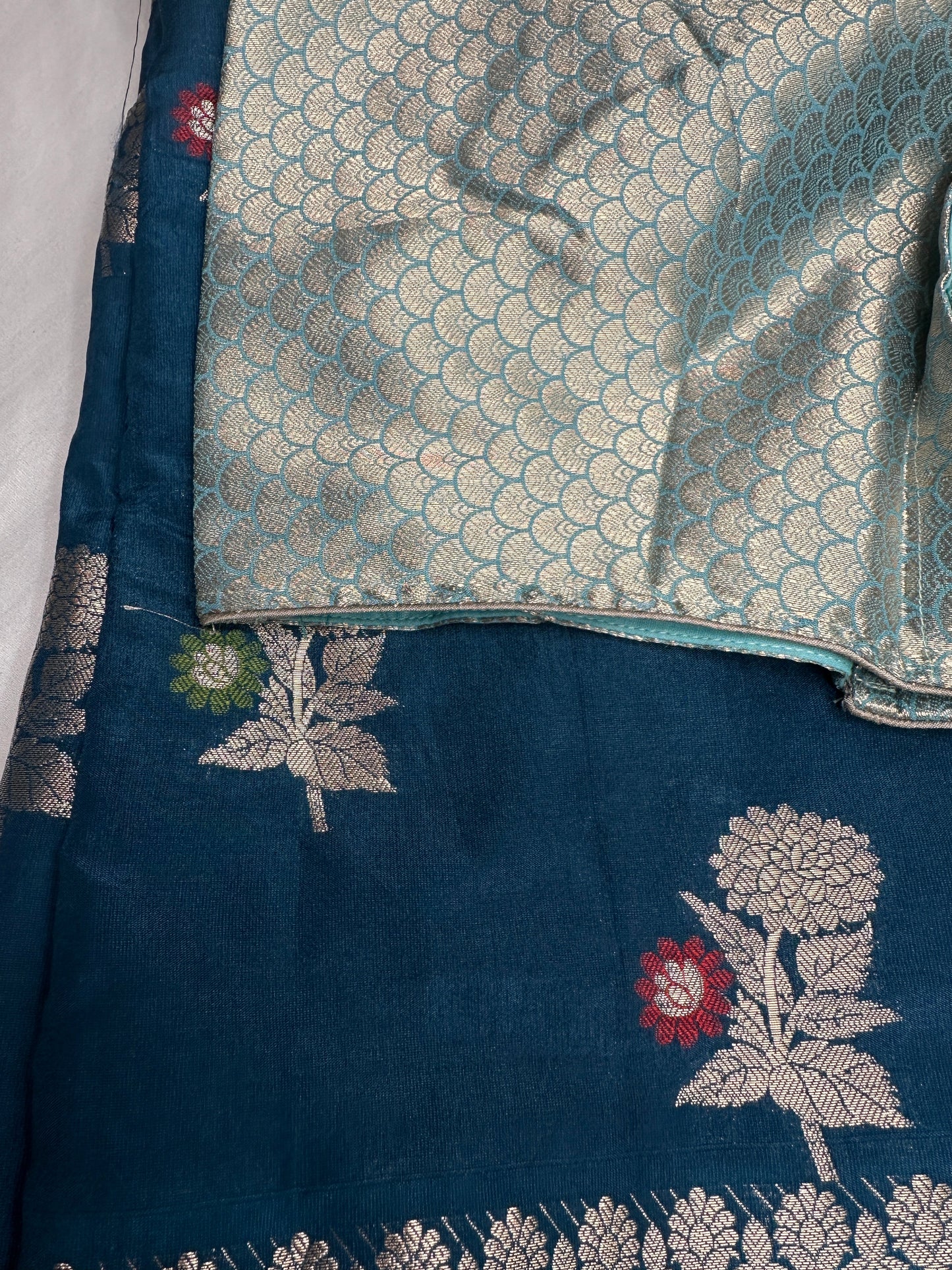 Raw Mango Silk Blue Floral Zari Saree