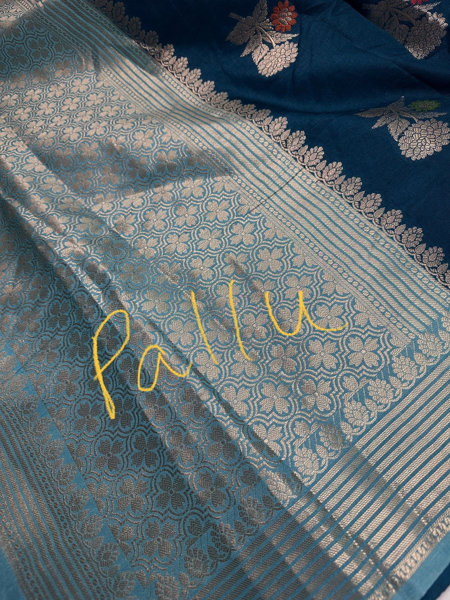 Raw Mango Silk Blue Floral Zari Saree