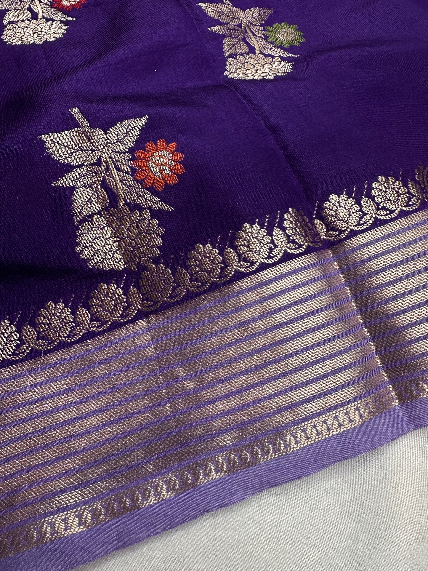 Raw Mango Silk Purple Floral Zari Saree