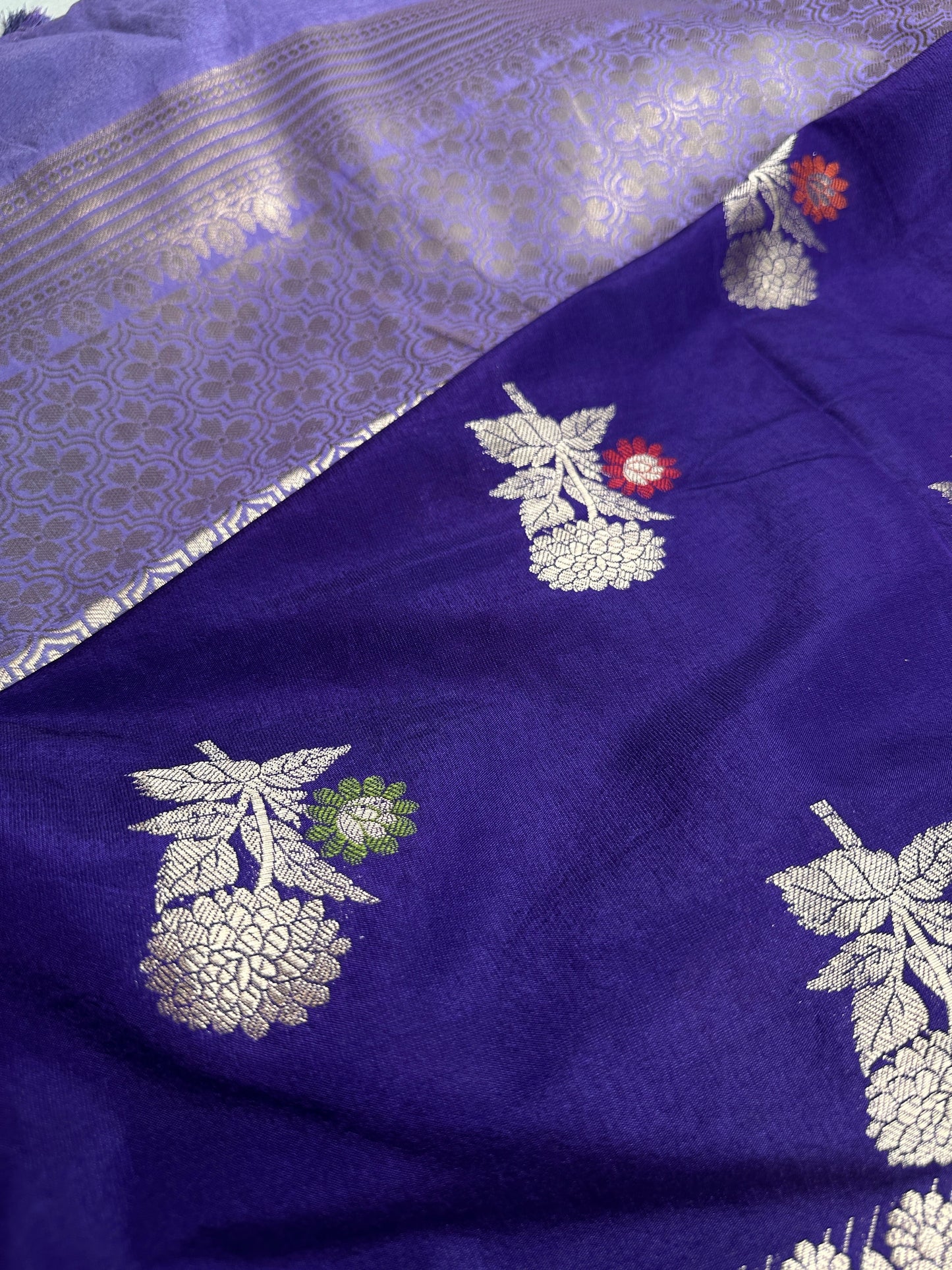 Raw Mango Silk Purple Floral Zari Saree