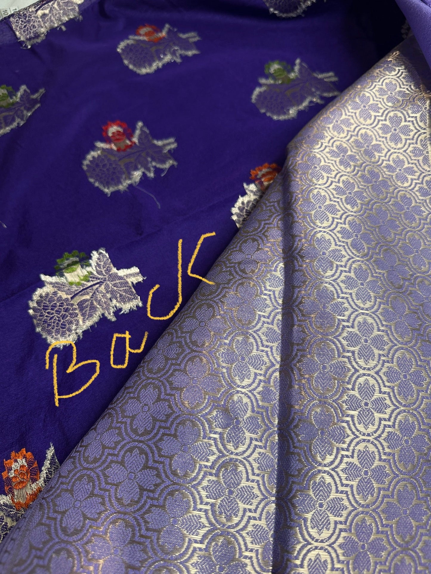 Raw Mango Silk Purple Floral Zari Saree
