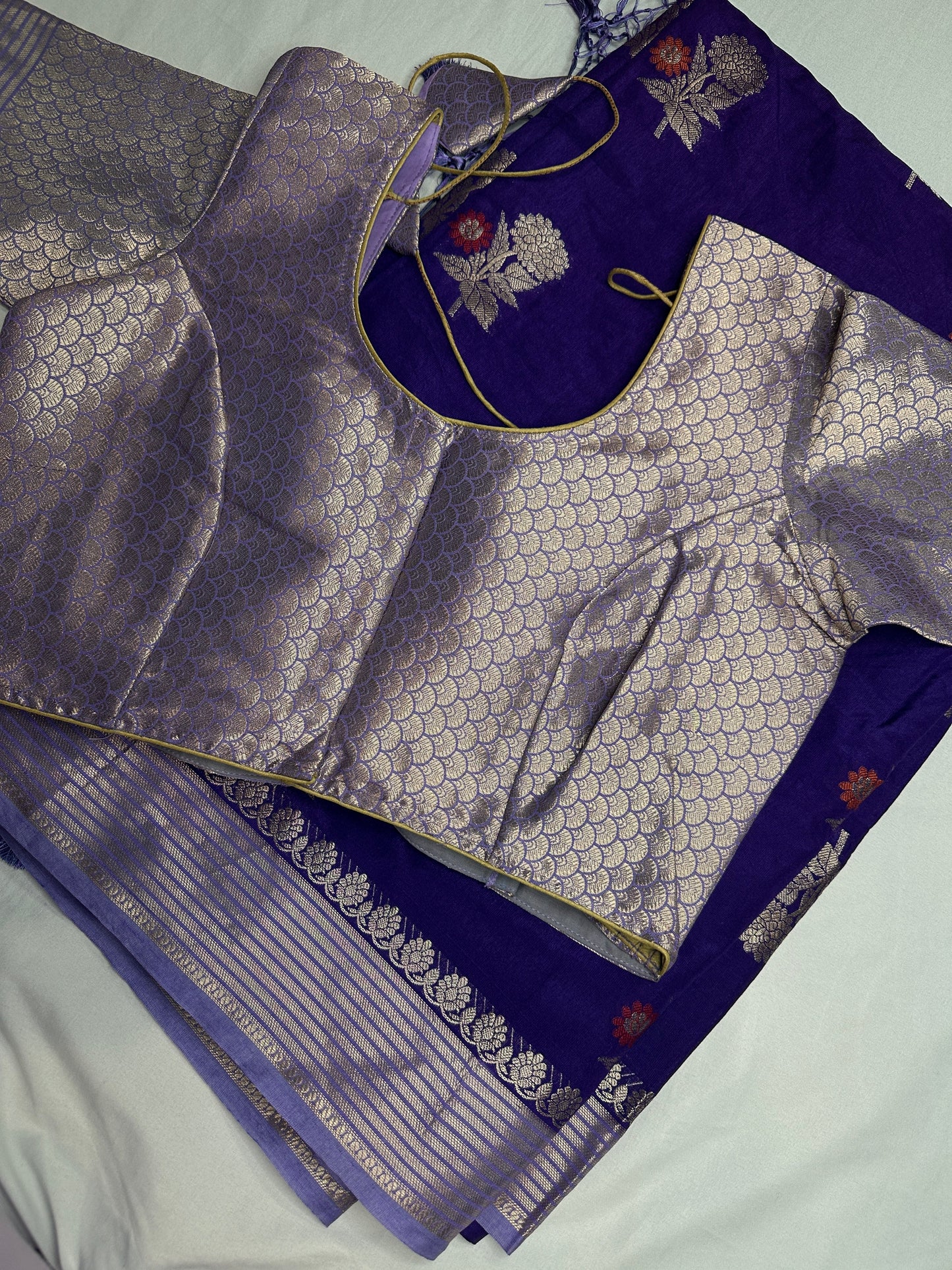 Raw Mango Silk Purple Floral Zari Saree