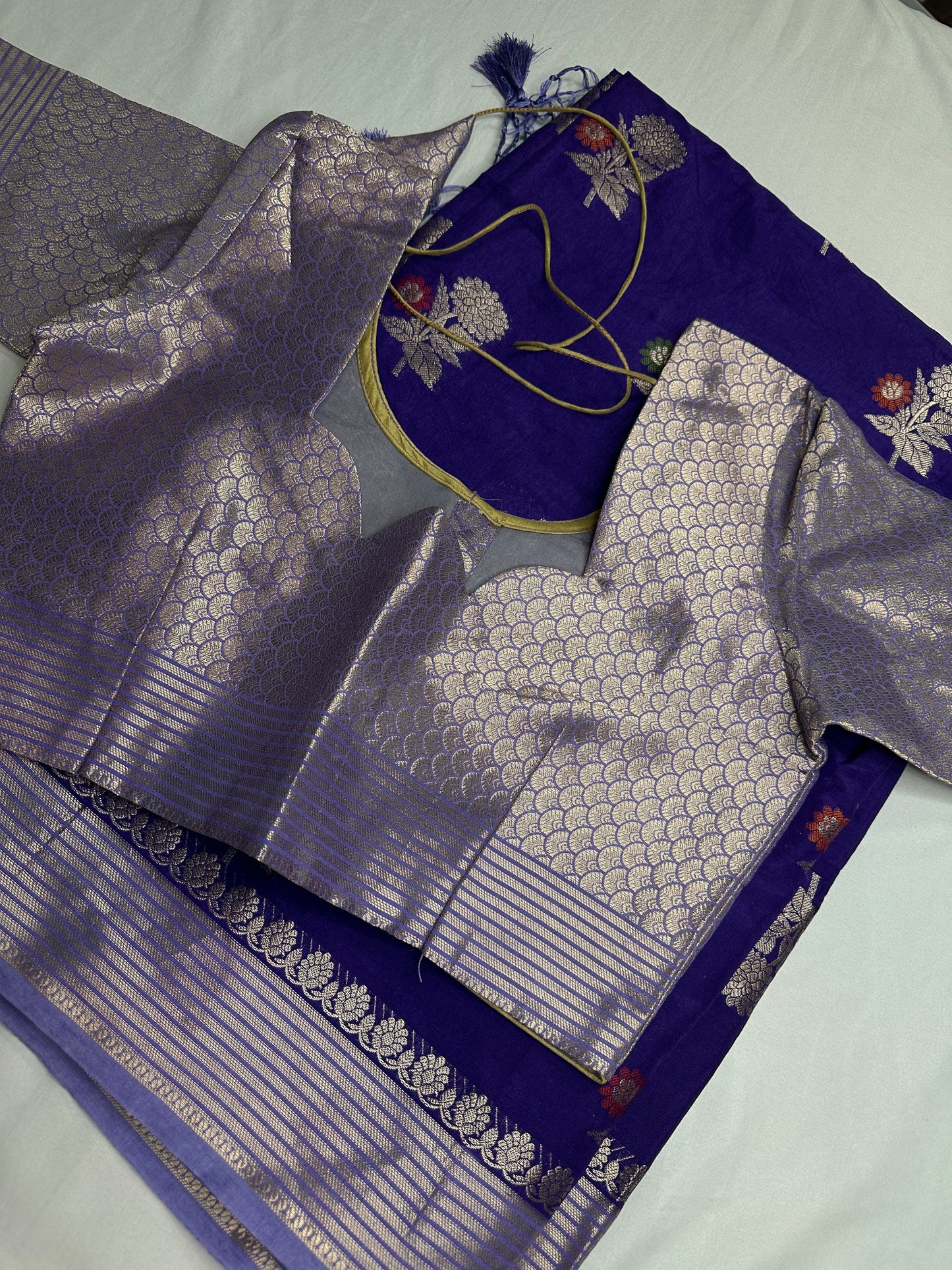 Raw Mango Silk Purple Floral Zari Saree
